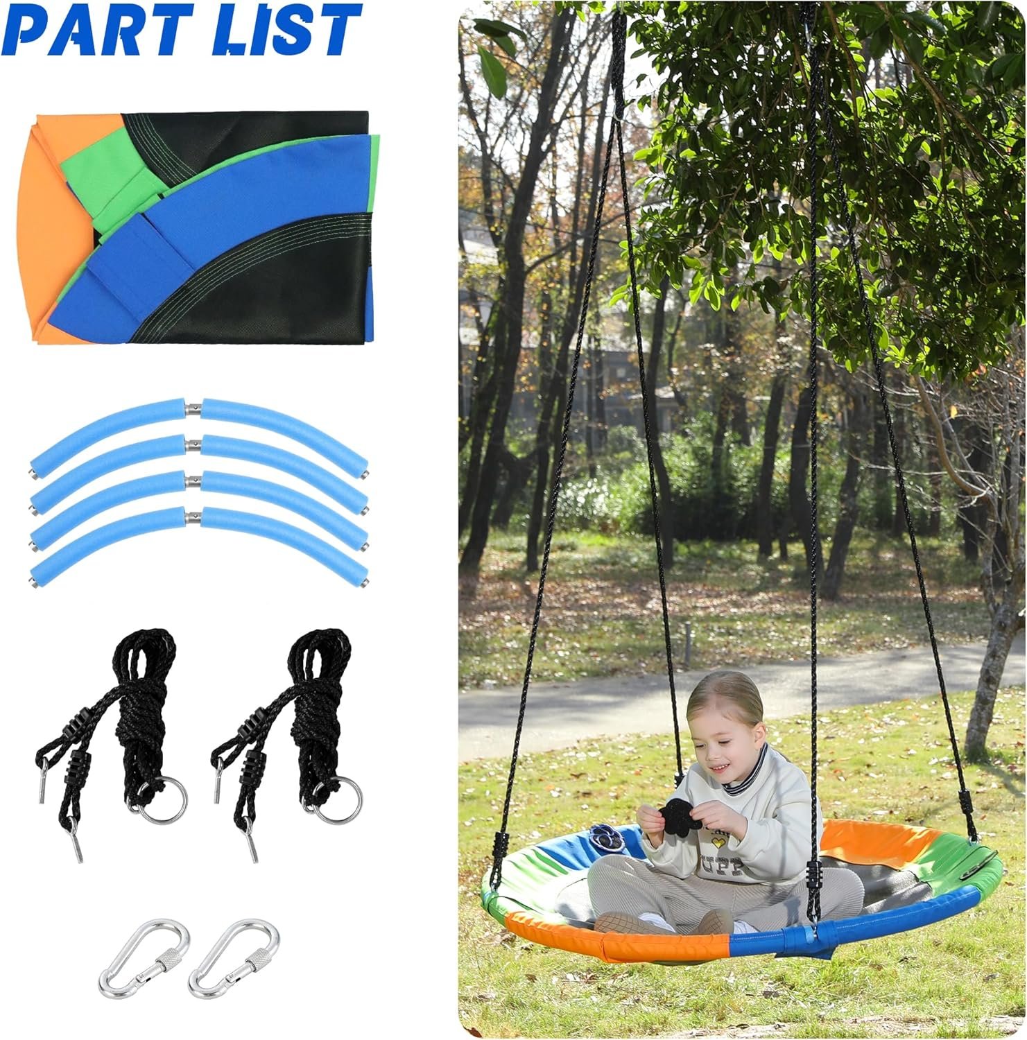 Saucer Tree Swing Seat for Kids 40 Inch Outdoor Round Tree Swing for Children Heavy Duty Safe Durable Easy Install for Backyard Multicolor - Image 4
