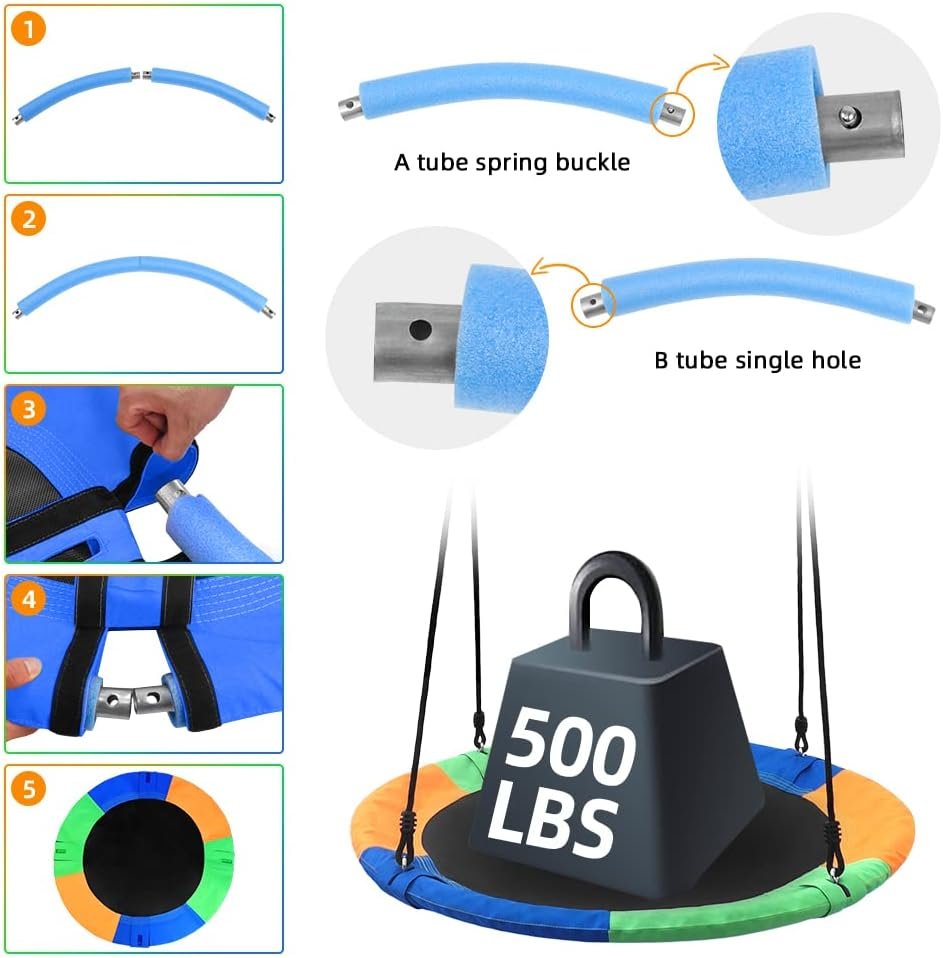 Saucer Tree Swing Seat for Kids 40 Inch Outdoor Round Tree Swing for Children Heavy Duty Safe Durable Easy Install for Backyard Multicolor - Image 5