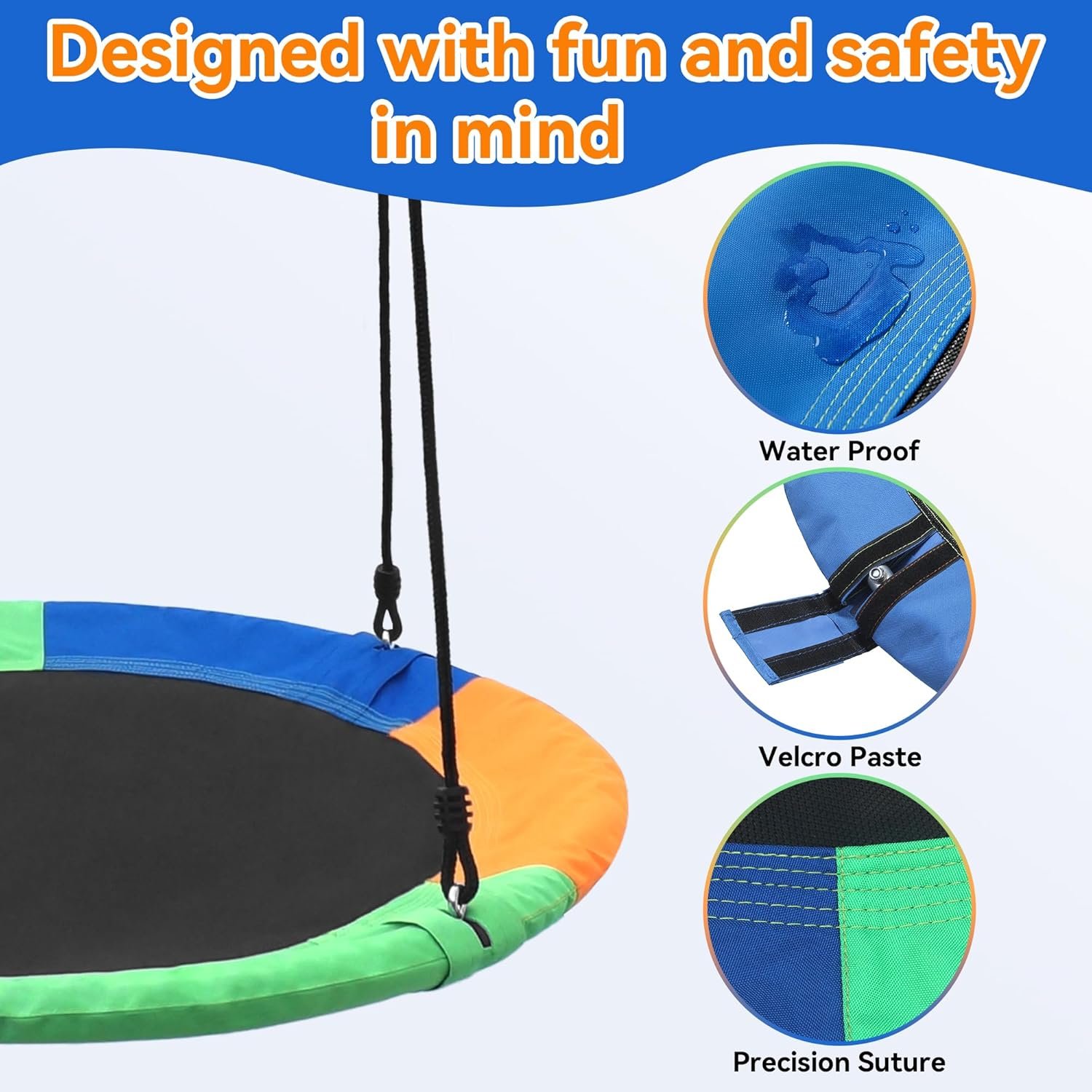 Saucer Tree Swing Seat for Kids 40 Inch Outdoor Round Tree Swing for Children Heavy Duty Safe Durable Easy Install for Backyard Multicolor - Image 6