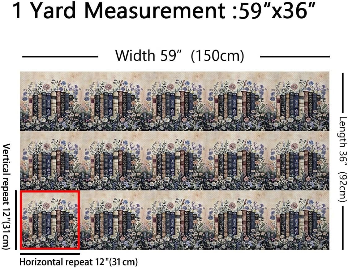 Erosebridal Vintage Book Fabric by The Yard Rustic Flowers Waterproof Outdoor Fabric Literary Lover Modern Reading Upholstery Fabric Retro Readers Library Bookshelf Decor Fabrics, 1 Yard - Image 3