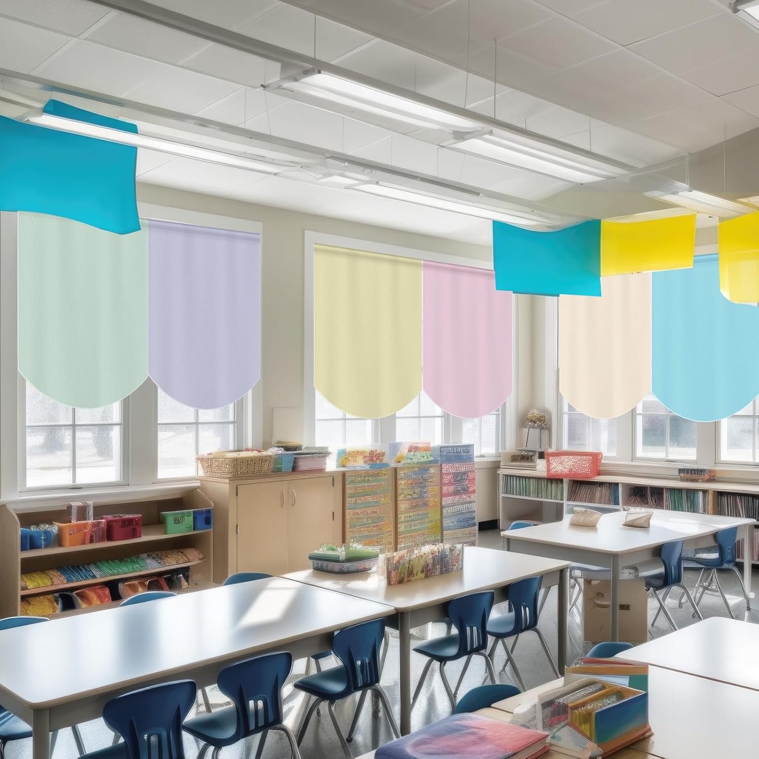 SmoothNovelty 6 Pcs School Classroom Curtains Back to Classroom Colorful Curtains for Kindergarten Daycare Primary Bedroom Playroom Room Decor(Pastel) - Image 6