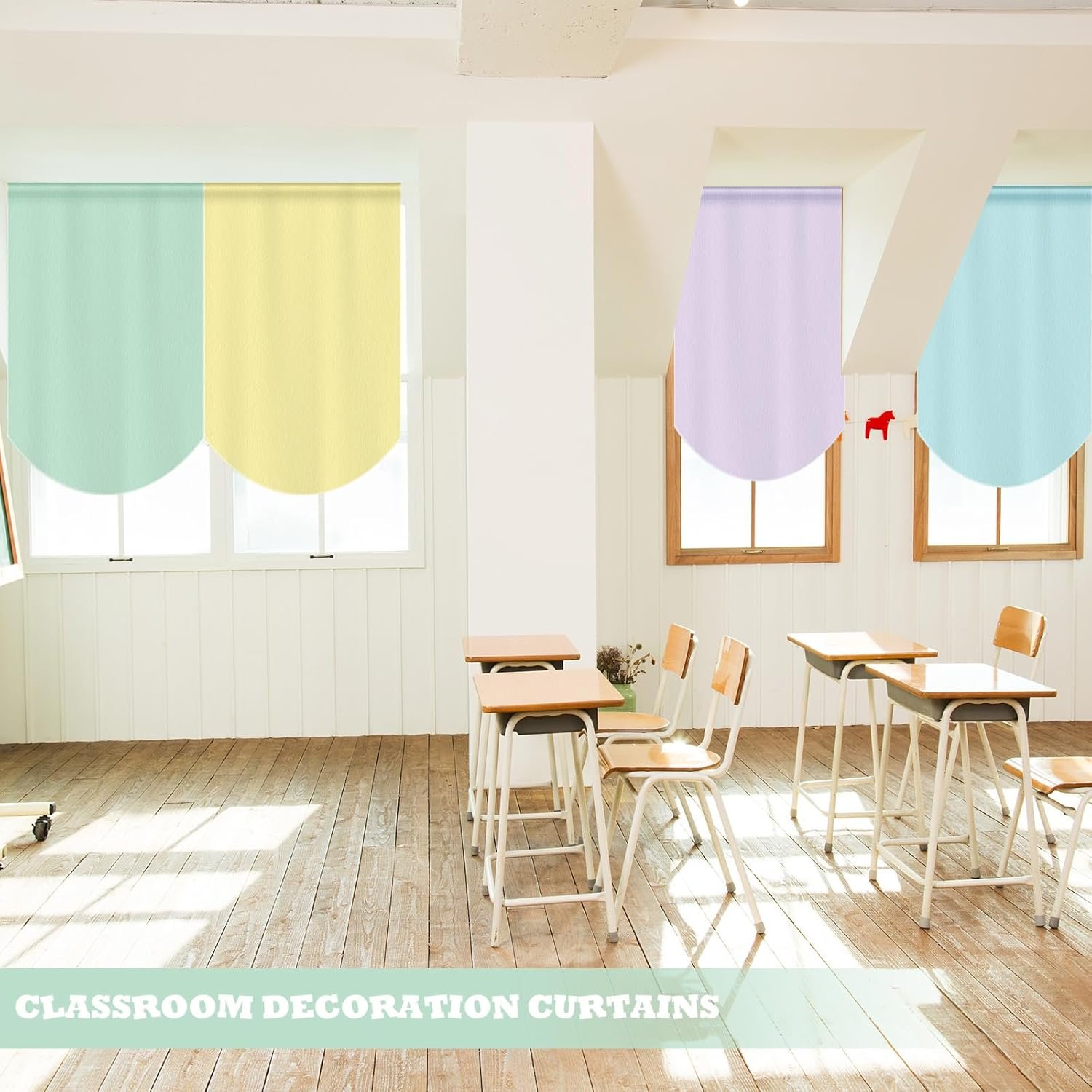 SmoothNovelty 6 Pcs School Classroom Curtains Back to Classroom Colorful Curtains for Kindergarten Daycare Primary Bedroom Playroom Room Decor(Pastel) - Image 7