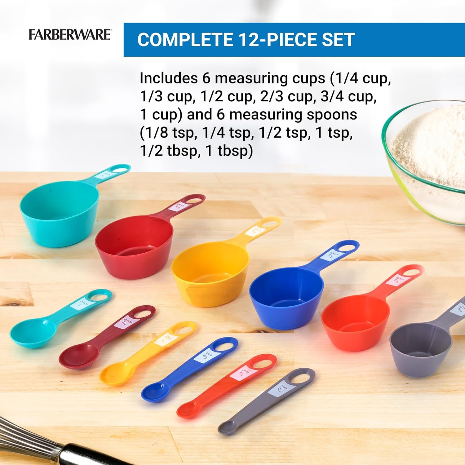 Farberware 12-Piece Measuring Cup and Spoon Set – Color-Coded Kitchen Measuring Tools with Easy-Read Markings, Nesting Design for Compact Storage, Dishwasher Safe - Image 5