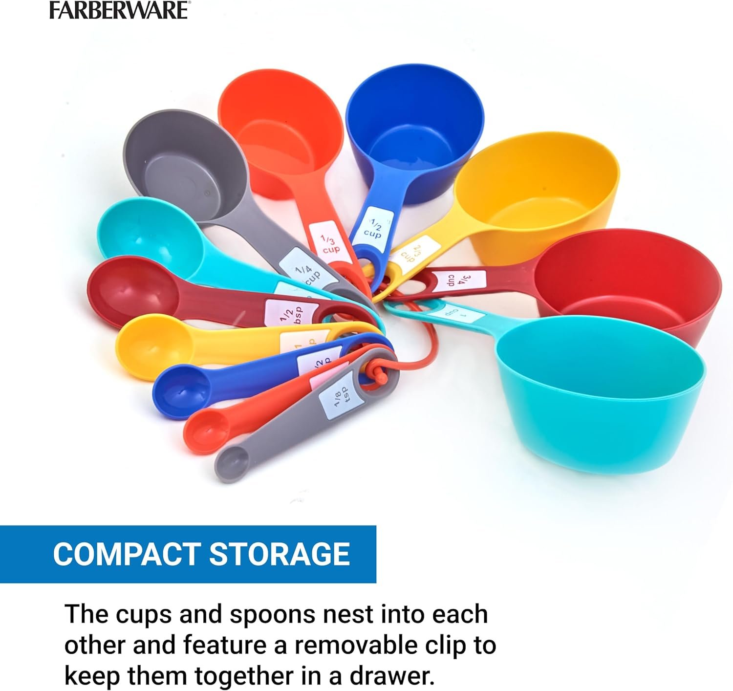 Farberware 12-Piece Measuring Cup and Spoon Set – Color-Coded Kitchen Measuring Tools with Easy-Read Markings, Nesting Design for Compact Storage, Dishwasher Safe - Image 6