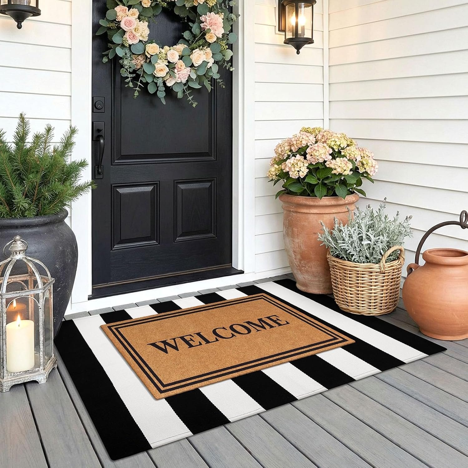 KOZYFLY Black and White Area Rug 27.5x43 Inches Striped Front Door Rug Cotton Washable Indoor Outdoor Rug Doormats Outdoor Small Striped Rugs for Kitchen Entryway Patio Front Porch Decor - Image 3