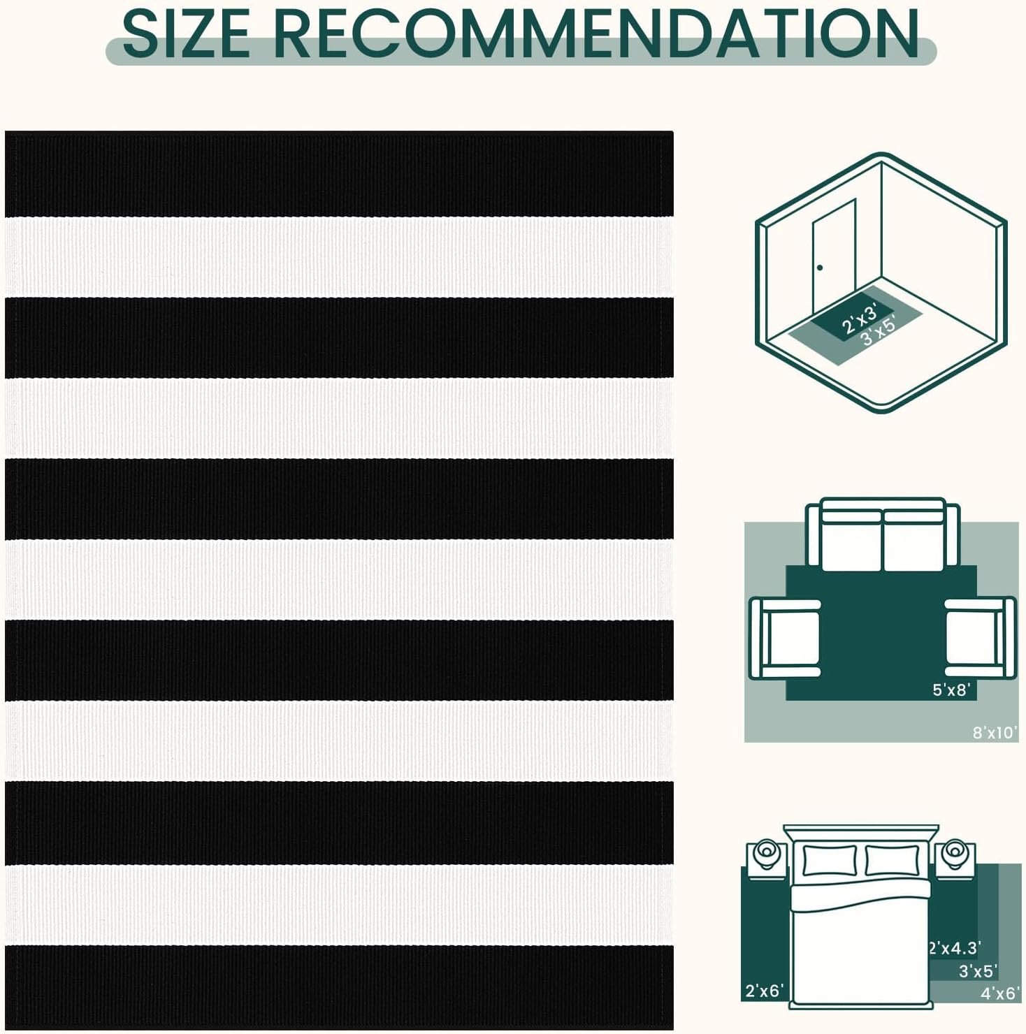KOZYFLY Black and White Area Rug 27.5x43 Inches Striped Front Door Rug Cotton Washable Indoor Outdoor Rug Doormats Outdoor Small Striped Rugs for Kitchen Entryway Patio Front Porch Decor - Image 4