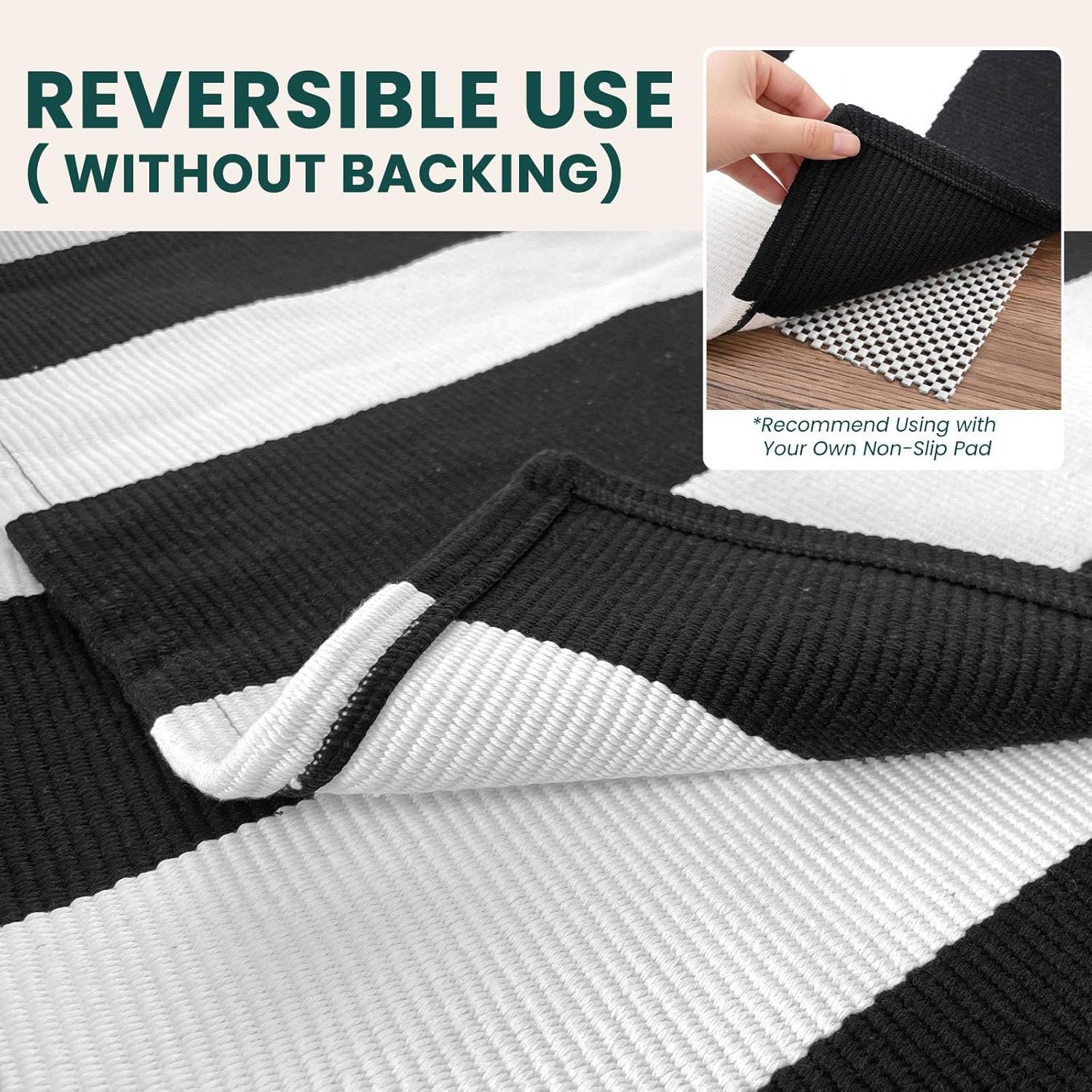 KOZYFLY Black and White Area Rug 27.5x43 Inches Striped Front Door Rug Cotton Washable Indoor Outdoor Rug Doormats Outdoor Small Striped Rugs for Kitchen Entryway Patio Front Porch Decor - Image 5