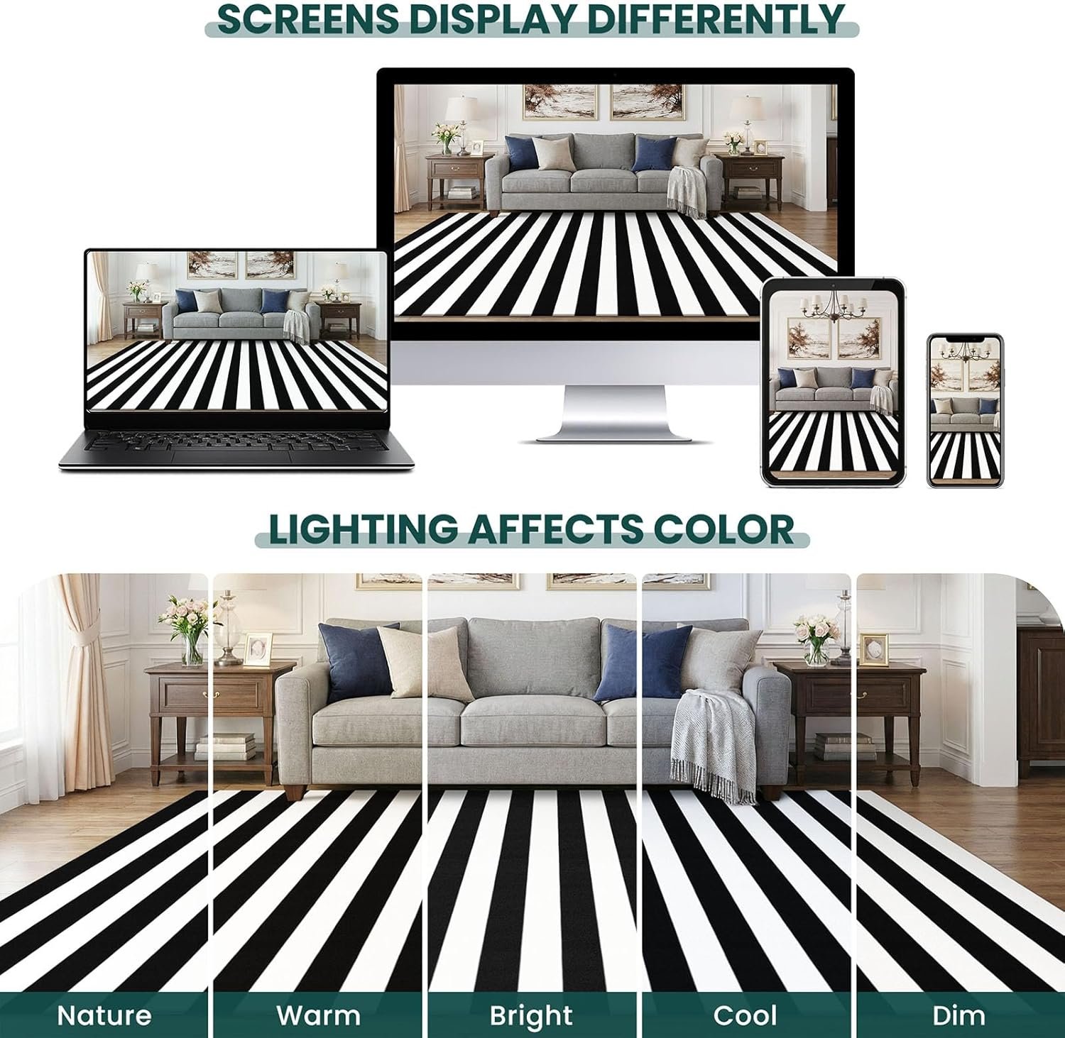 KOZYFLY Black and White Area Rug 27.5x43 Inches Striped Front Door Rug Cotton Washable Indoor Outdoor Rug Doormats Outdoor Small Striped Rugs for Kitchen Entryway Patio Front Porch Decor - Image 7