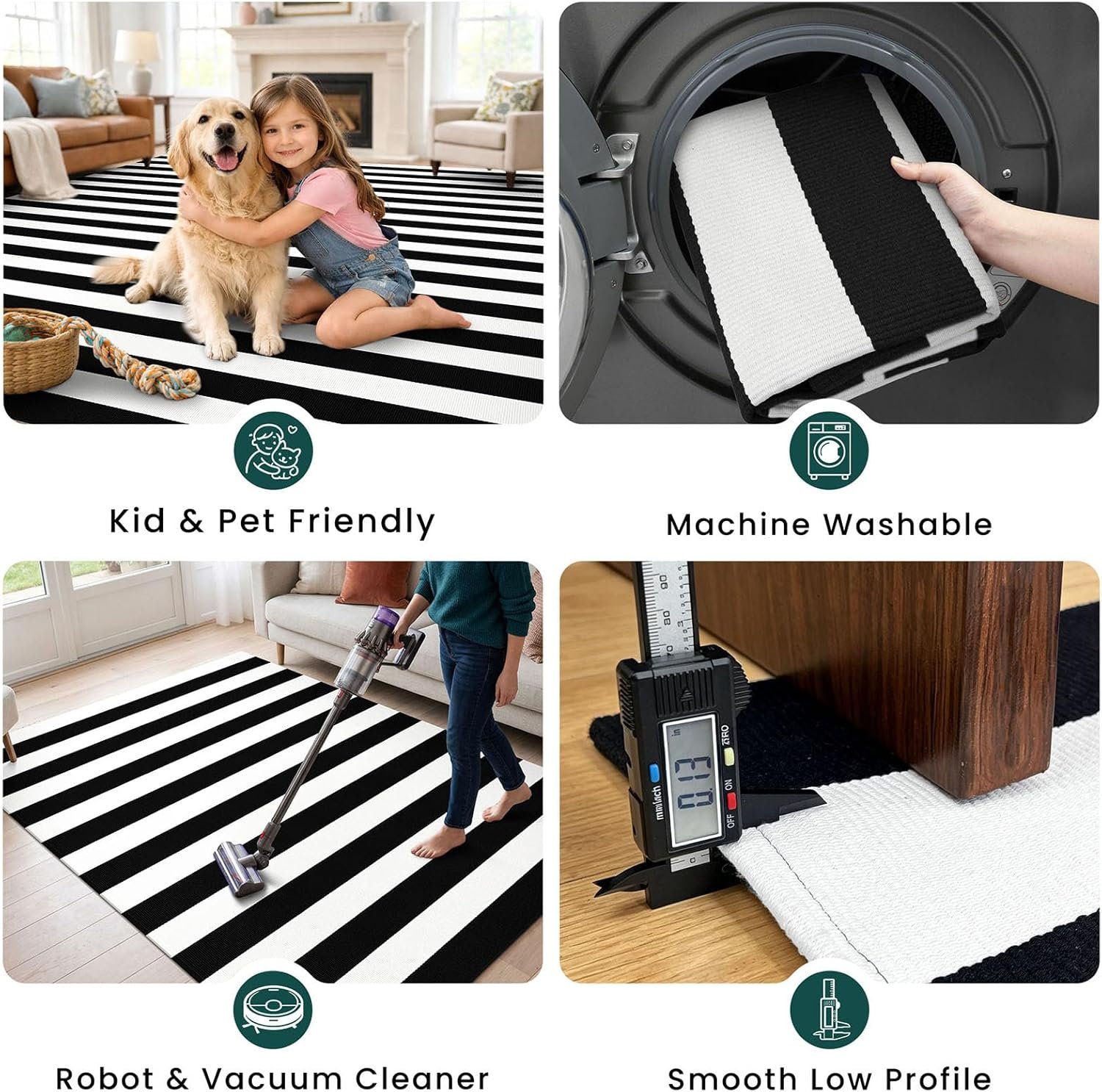 KOZYFLY Black and White Area Rug 27.5x43 Inches Striped Front Door Rug Cotton Washable Indoor Outdoor Rug Doormats Outdoor Small Striped Rugs for Kitchen Entryway Patio Front Porch Decor - Image 8