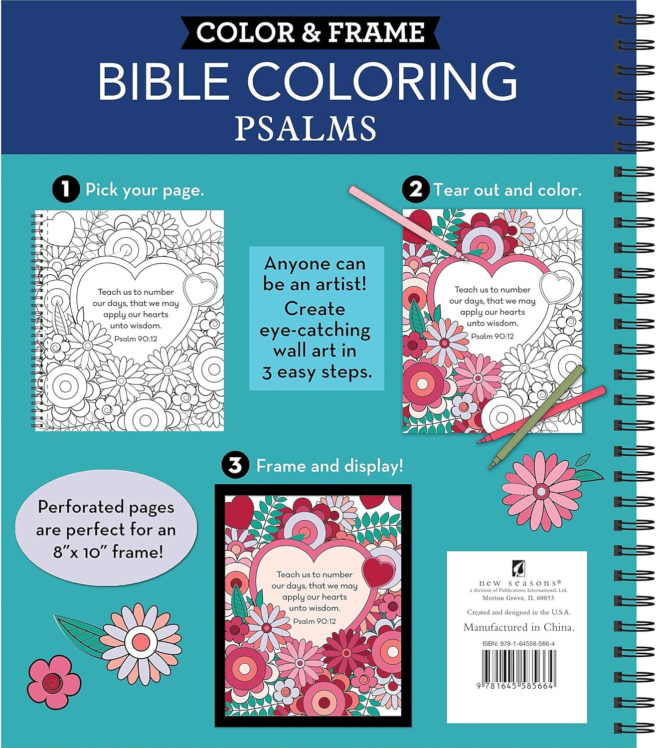 Color & Frame - Bible Coloring: Psalms: 63 Coloring Pages with Bible Verses | Christian Devotional Book Gift for Women, Adults, Teens & Faith-Based Relaxation | Perforated, Spiral Bound - Image 3