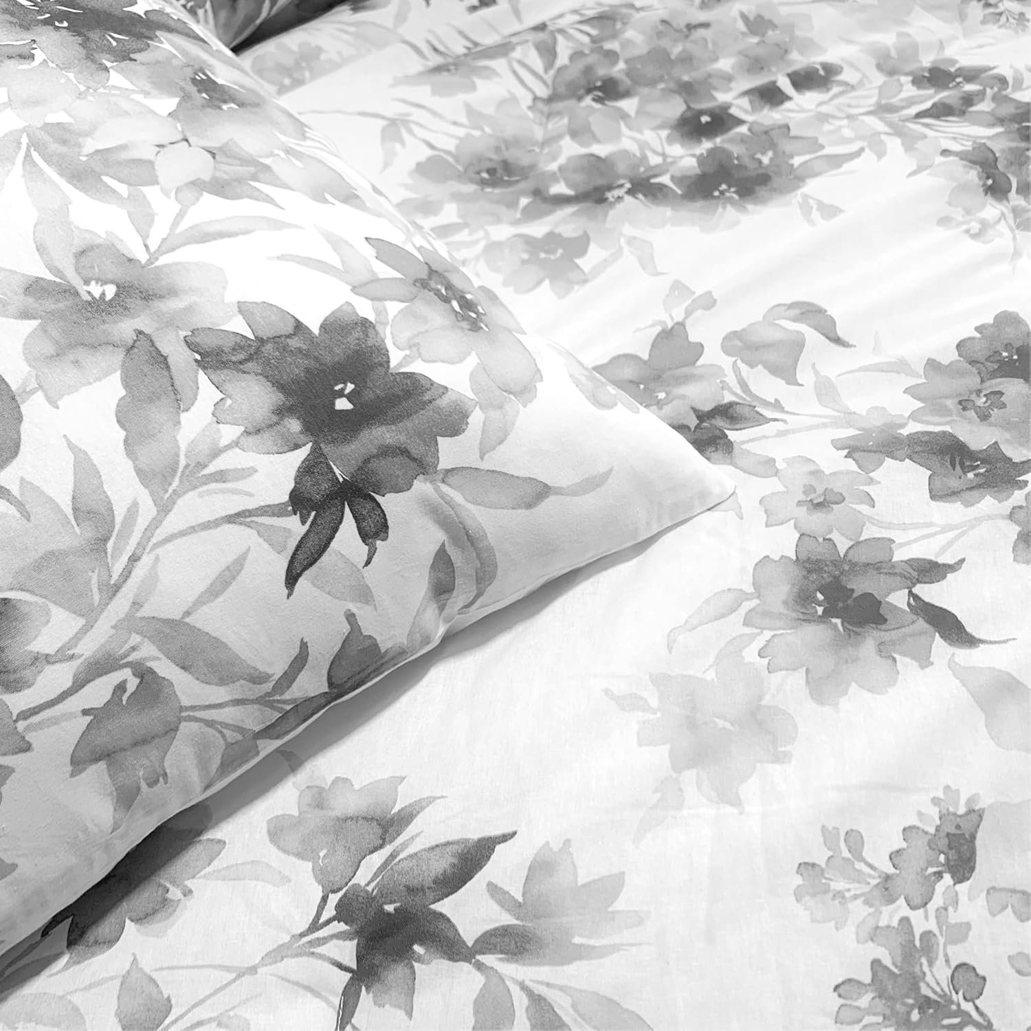 Wonderful Cotton Comforter King Size 5 Pieces, Light Black Floral Comforter Set with Pillow Shams and Decorative Pillows, Lightweight Comforter Cozy Bedding for All Season - Image 6