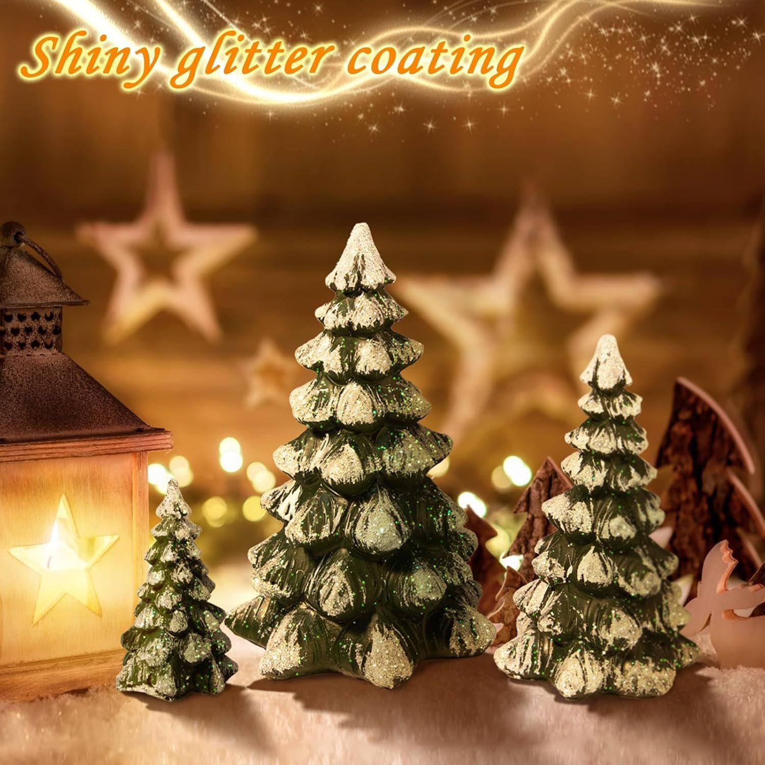 3 Pieces with a Sense of Layering and Staggered Heights Winter Wonderland Village Scene Pines Accessory Figurine Set, Christmas Village Trees Decorations,Green - Image 5