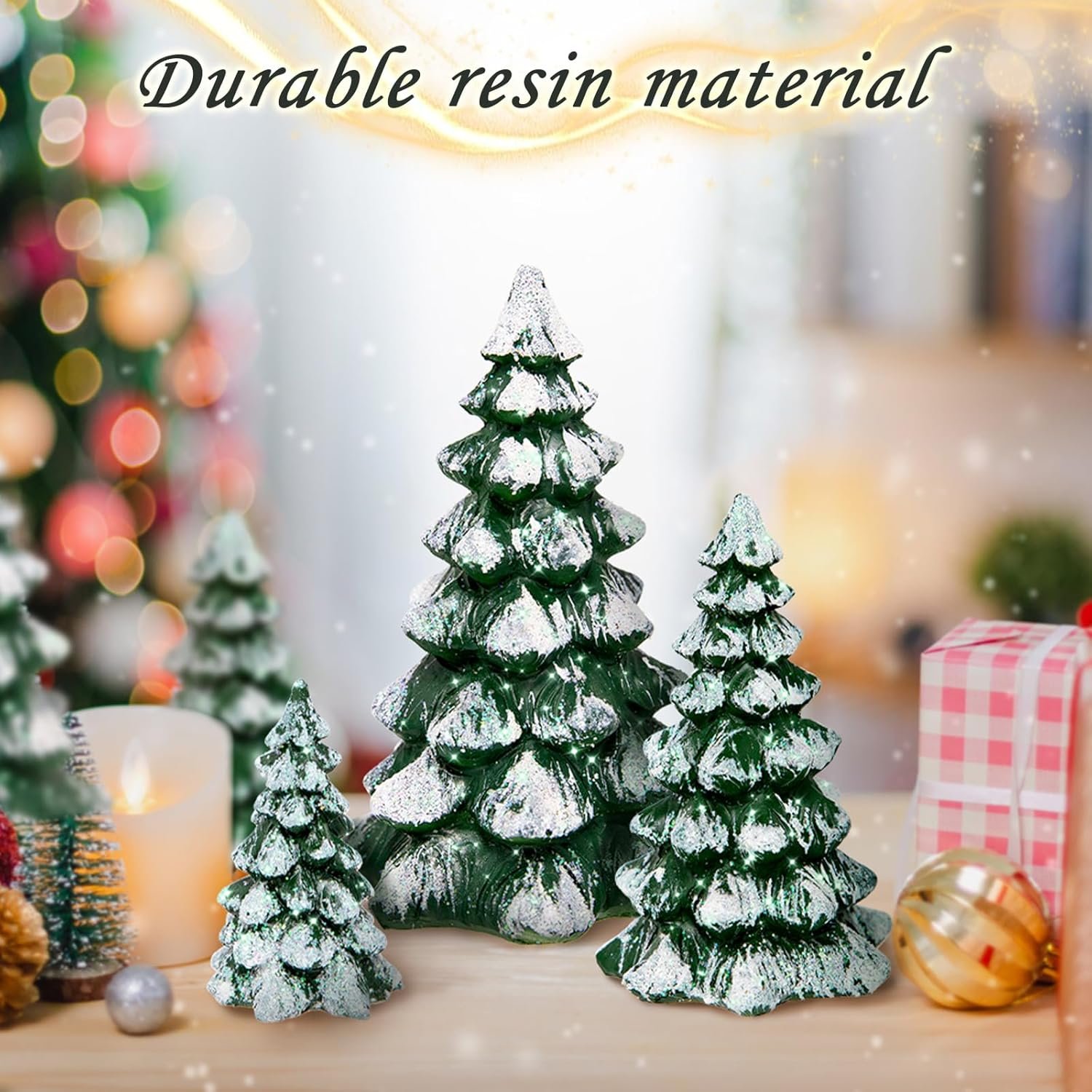 3 Pieces with a Sense of Layering and Staggered Heights Winter Wonderland Village Scene Pines Accessory Figurine Set, Christmas Village Trees Decorations,Green - Image 6
