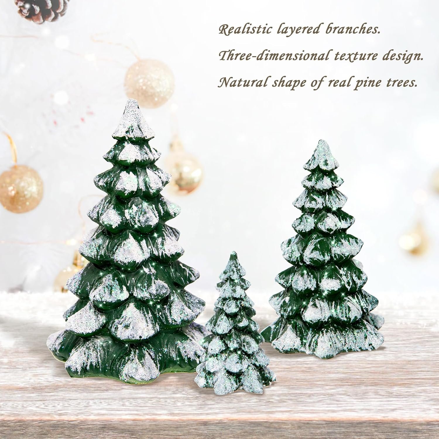 3 Pieces with a Sense of Layering and Staggered Heights Winter Wonderland Village Scene Pines Accessory Figurine Set, Christmas Village Trees Decorations,Green - Image 7