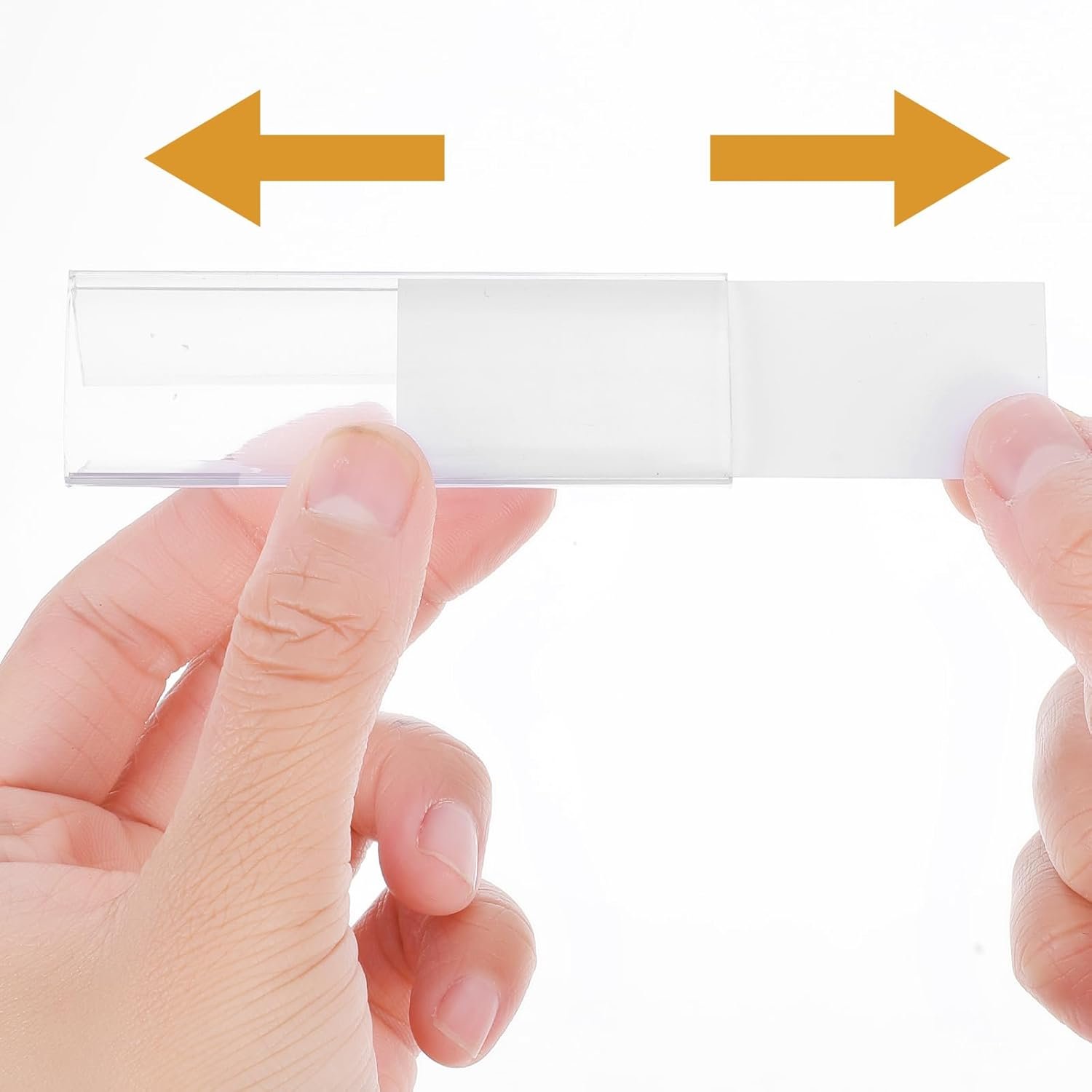 100 Pcs of 3" x 1" Clear Plastic Shelf Label Holders with 100 Label Inserts. Slide-in Tags Holder for Bookshelves, Wood Shelf Signs, Ticket Holders, and Wire Shelving. - Image 4