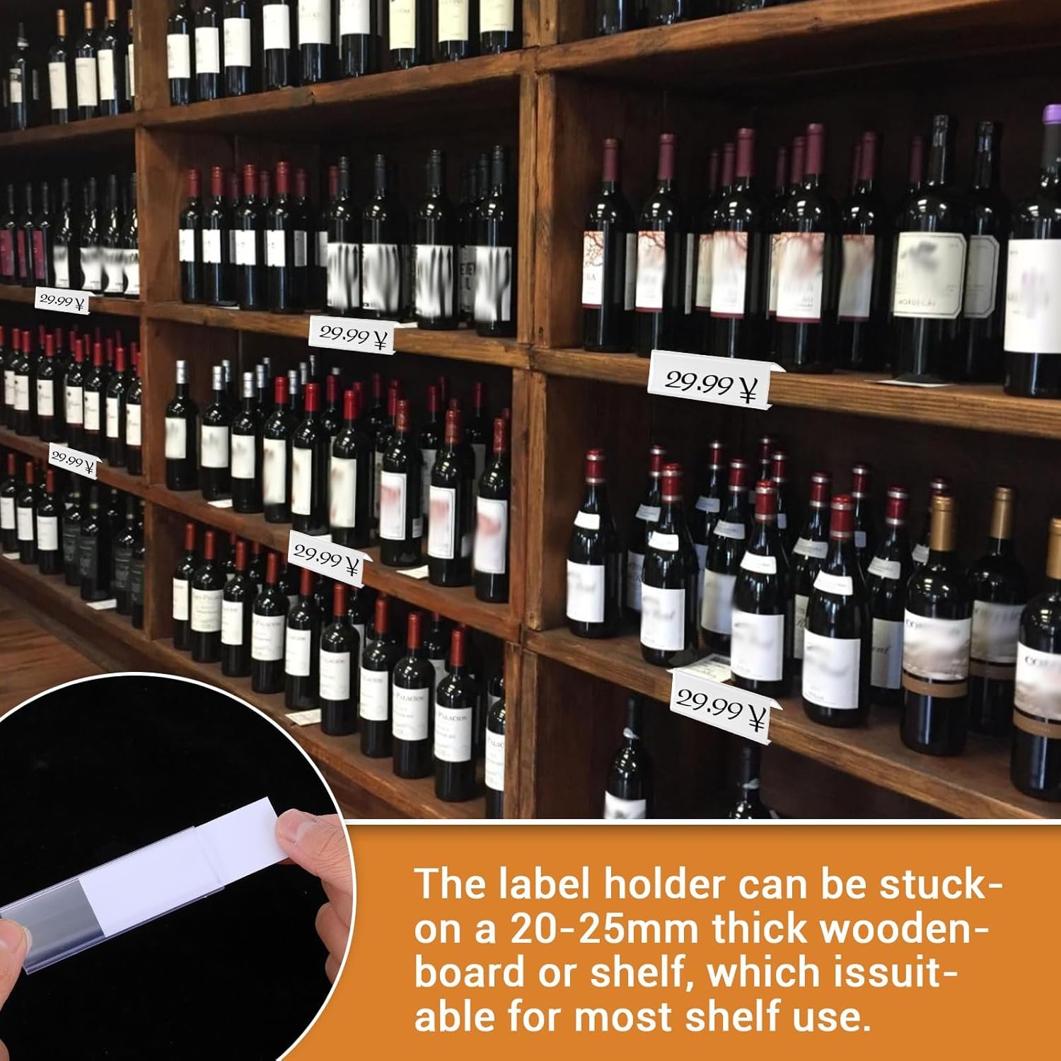 100 Pcs of 3" x 1" Clear Plastic Shelf Label Holders with 100 Label Inserts. Slide-in Tags Holder for Bookshelves, Wood Shelf Signs, Ticket Holders, and Wire Shelving. - Image 7