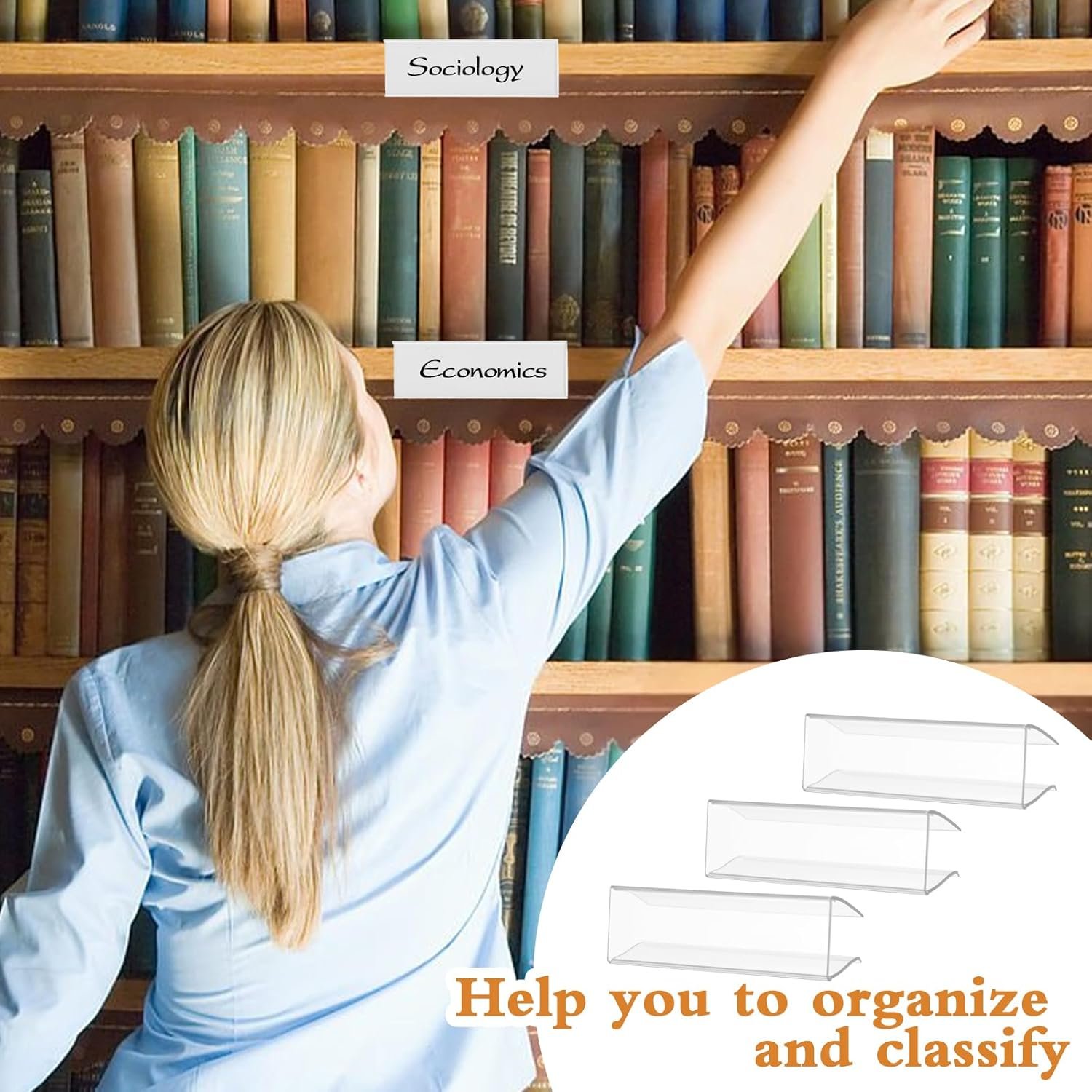 100 Pcs of 3" x 1" Clear Plastic Shelf Label Holders with 100 Label Inserts. Slide-in Tags Holder for Bookshelves, Wood Shelf Signs, Ticket Holders, and Wire Shelving. - Image 8