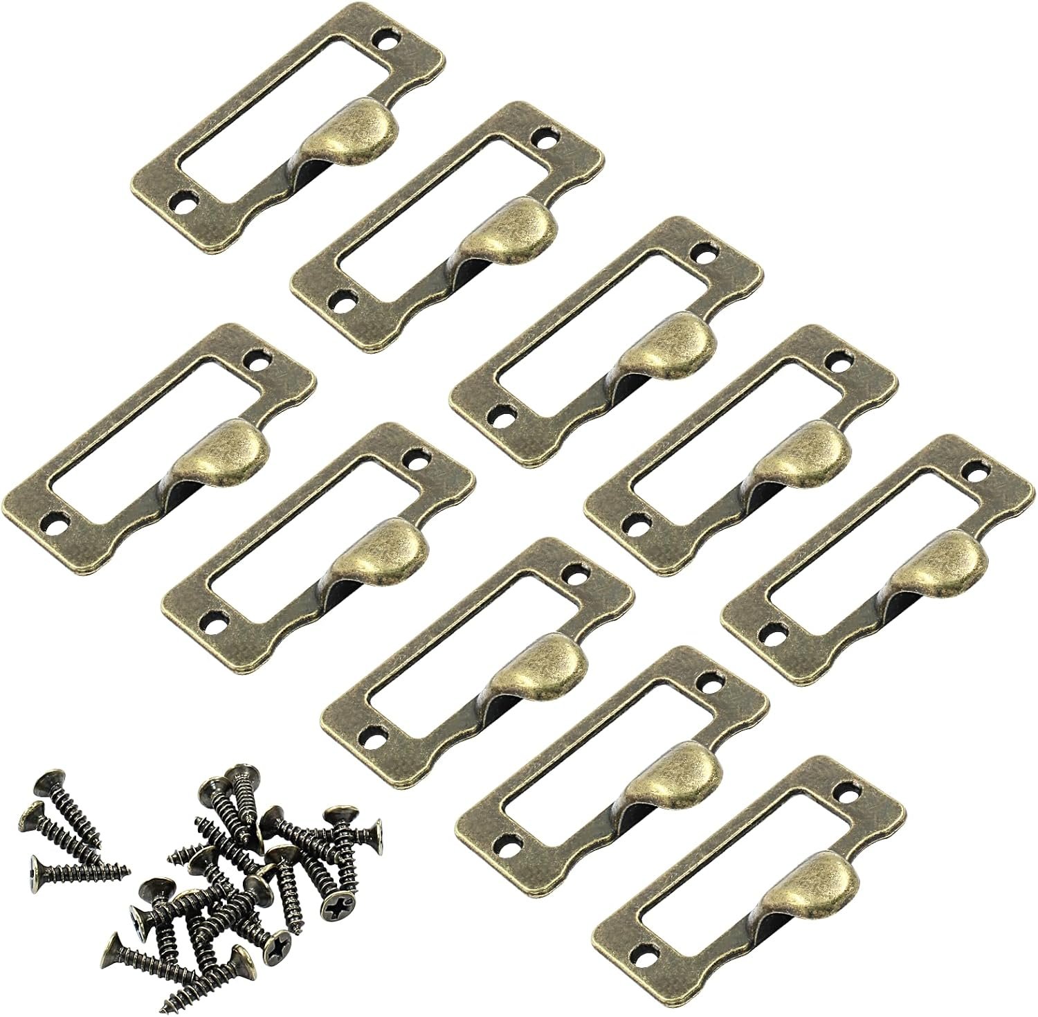 10 Pcs Antique Bronze Library Label Card Catalog Pulls,Vintage Label Holder Pull Handle, Card Holder Drawer Pulls with Screws for Drawer Cabinet Box Case - Image 6