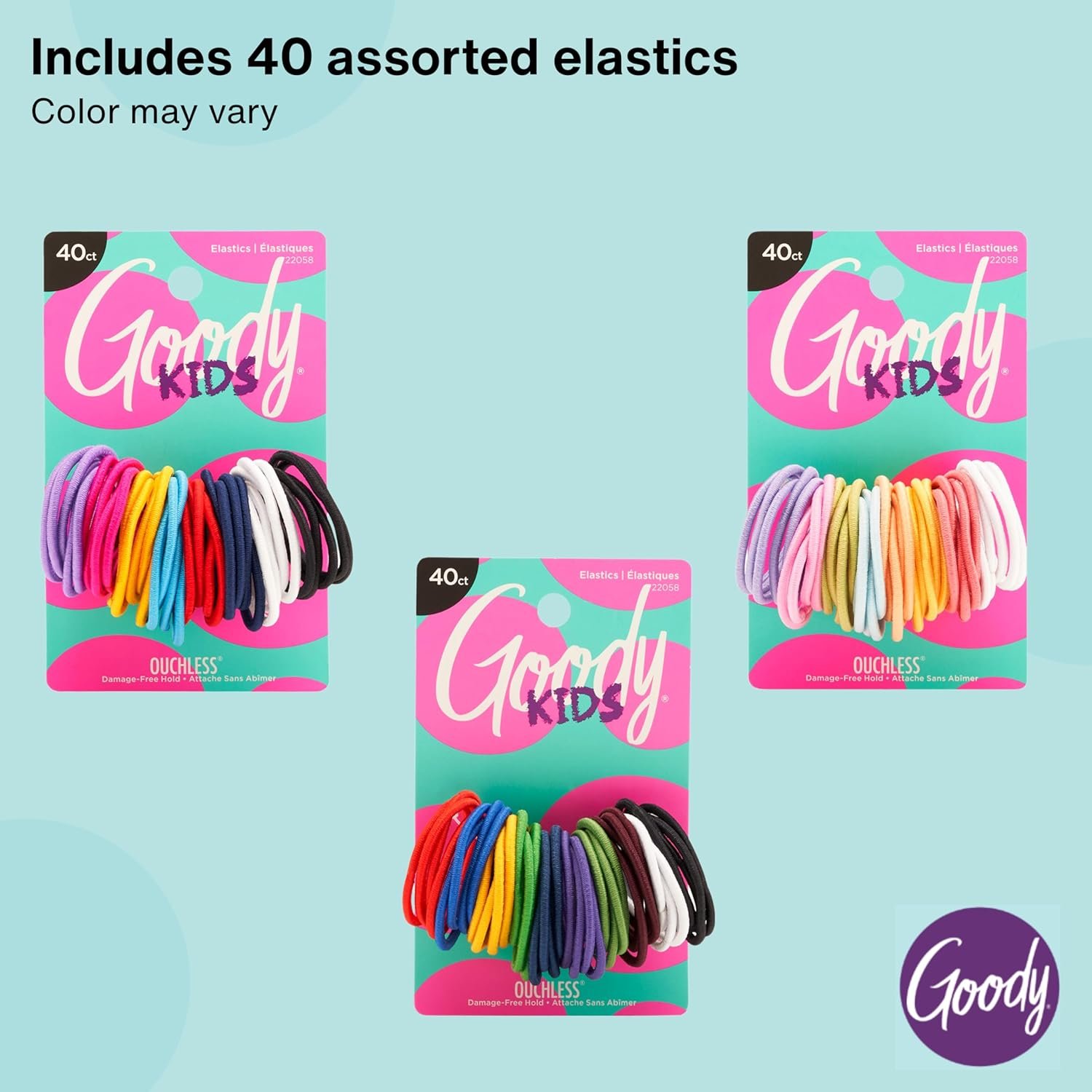 Goody Kids Ouchless Hair Elastics – No Pull, No Breakage, Tangle-Free Hold for Fine Hair – 40 Count, Assorted Colors, Long-Lasting Ponytail Holders for Girls & Boys - Image 6