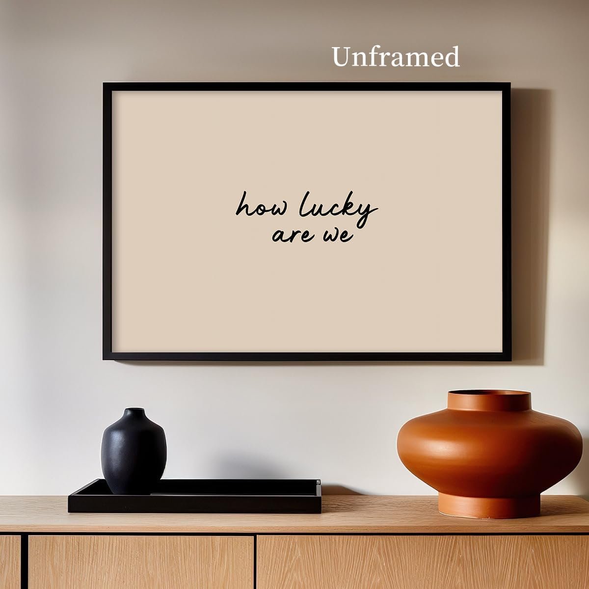 How Lucky Are We Canvas Wall Art, Horizontal Positive Quote Poster, Beige and Black Minimalist Typography Print, Modern Neutral Inspirational Wall Decor for Gallery Bedroom 12x16in Unframed - Image 4