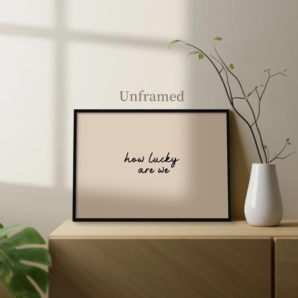 How Lucky Are We Canvas Wall Art, Horizontal Positive Quote Poster, Beige and Black Minimalist Typography Print, Modern Neutral Inspirational Wall Decor for Gallery Bedroom 12x16in Unframed - Image 5