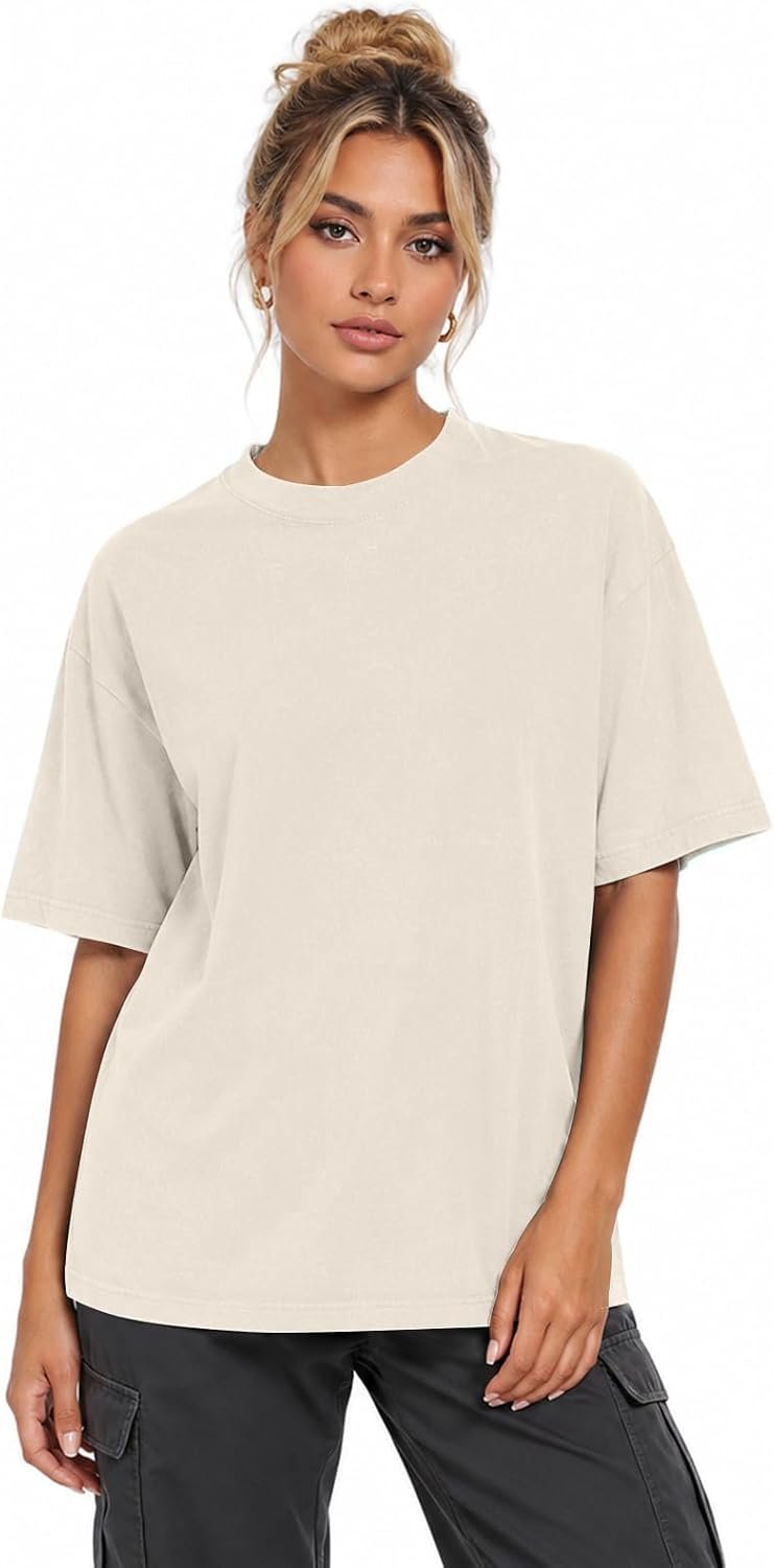 Womens Washed Vintage Oversized T-Shirt Baggy Workout Tops Short Sleeve Cotton Tshirts Streetwear Boyfriend Tee - Image 3