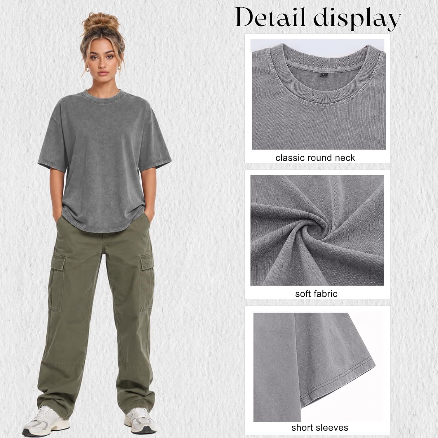 Womens Washed Vintage Oversized T-Shirt Baggy Workout Tops Short Sleeve Cotton Tshirts Streetwear Boyfriend Tee - Image 5