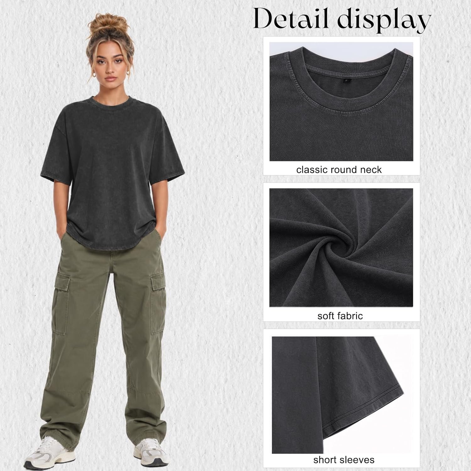 Womens Washed Vintage Oversized T-Shirt Baggy Workout Tops Short Sleeve Cotton Tshirts Streetwear Boyfriend Tee - Image 6