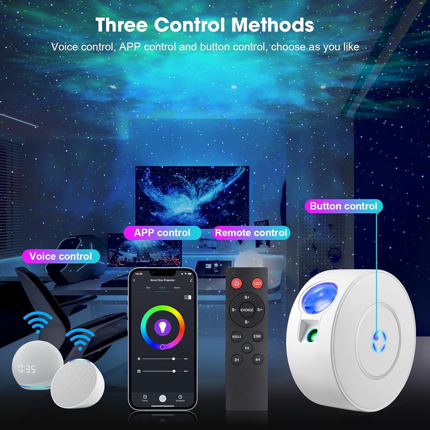 Laser Safety Certified Star Projector, 900+ Sq.ft Wall Ceiling Coverage, 3-Way Control (App/Alexa/Manual),16M Color Galaxy Light for Kids Adults Bedroom, Room Decor, Party, Valentines Day Gifts - Image 4