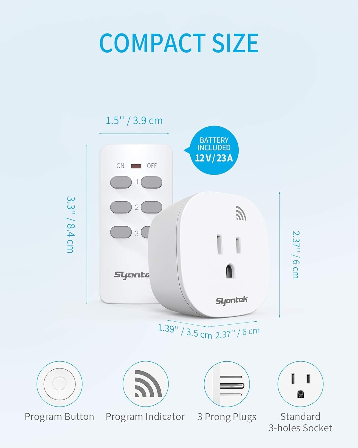 Syantek Remote Control Outlet Wireless Light Switch for Household Appliances, Expandable Remote Light Switch Kit, Up to 100 ft Range, FCC Certified, ETL Listed, White (3 Outlets + 1 Remotes) - Image 9