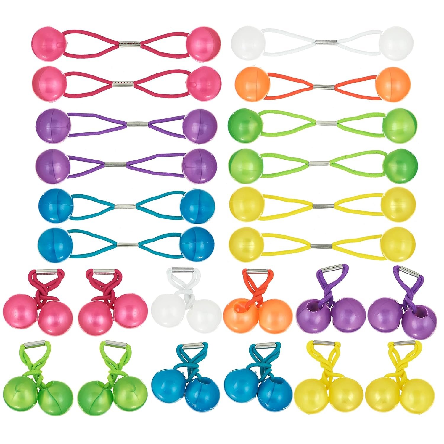 24pc Marble Finish Twin Bead Ponytail Ball Hair Elastics – Brightly Colored Hair Ties for Girls & Toddlers | Fun Kids Hair Accessories | Colorful Ponytail Balls Cute - Image 3