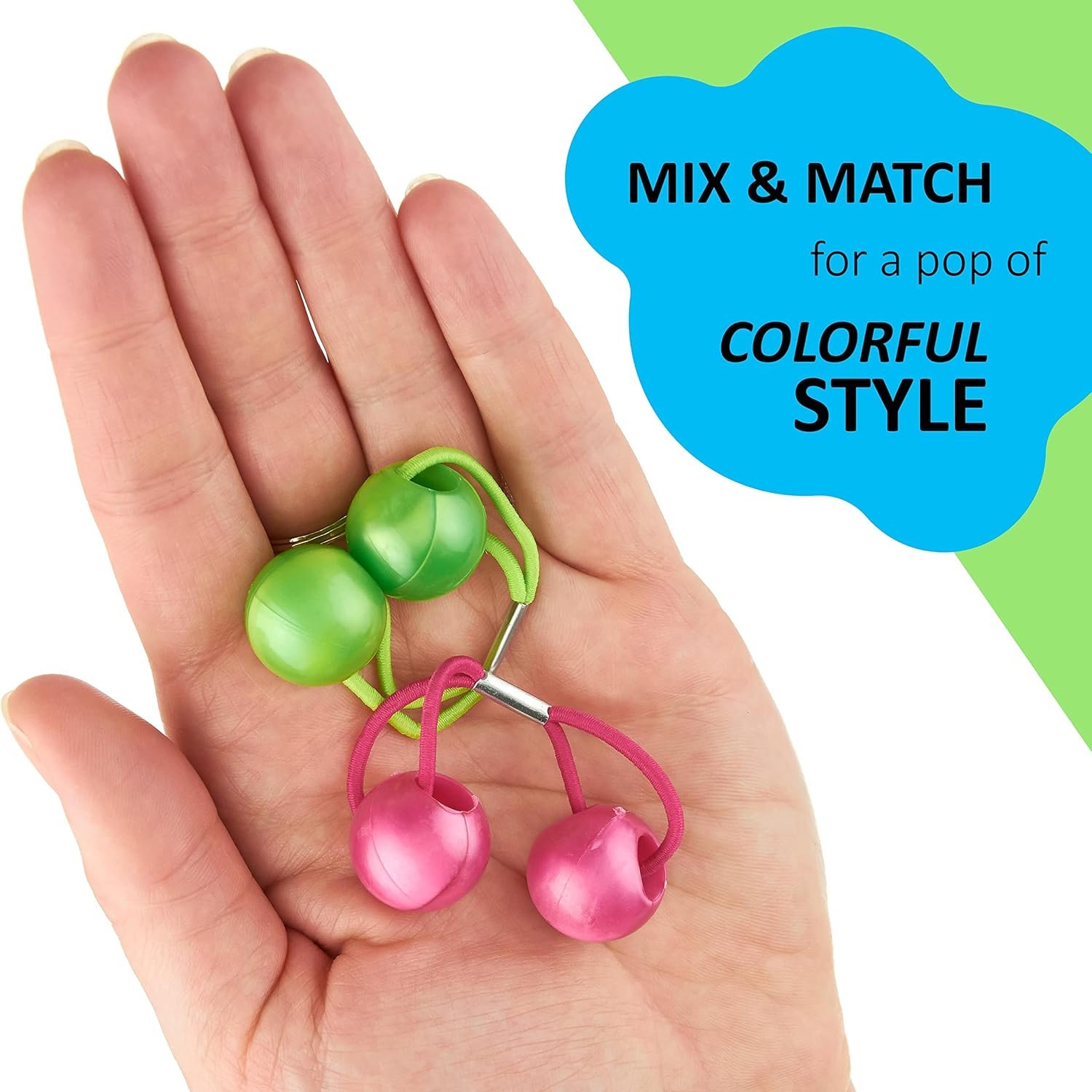 24pc Marble Finish Twin Bead Ponytail Ball Hair Elastics – Brightly Colored Hair Ties for Girls & Toddlers | Fun Kids Hair Accessories | Colorful Ponytail Balls Cute - Image 5