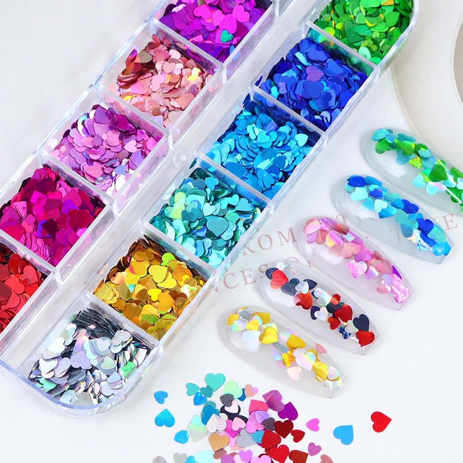 24Grid Heart Glitter Sequins Holographic Gold Pink Flower Butterfly Nail Art Accessories - Valentine's Day Flakes Colorful Acrylic Decoration for Women - Image 4