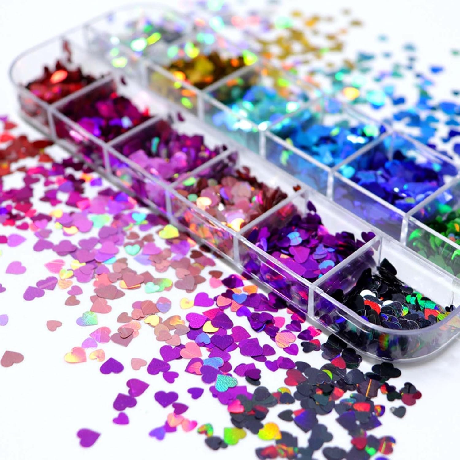 24Grid Heart Glitter Sequins Holographic Gold Pink Flower Butterfly Nail Art Accessories - Valentine's Day Flakes Colorful Acrylic Decoration for Women - Image 8