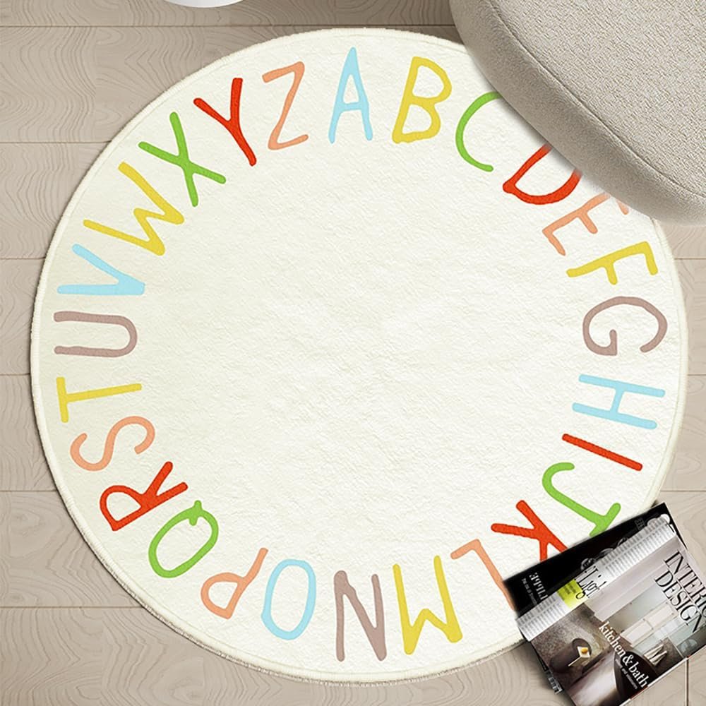 SHIPKEY Round Rug, Round Play Rug for Kids, Colored Alphabet Nursery Area Rugs, Kids Bedroom Rugs, Non-Slip Mat, Carpet for Living Room (3.3 feet) - Image 6