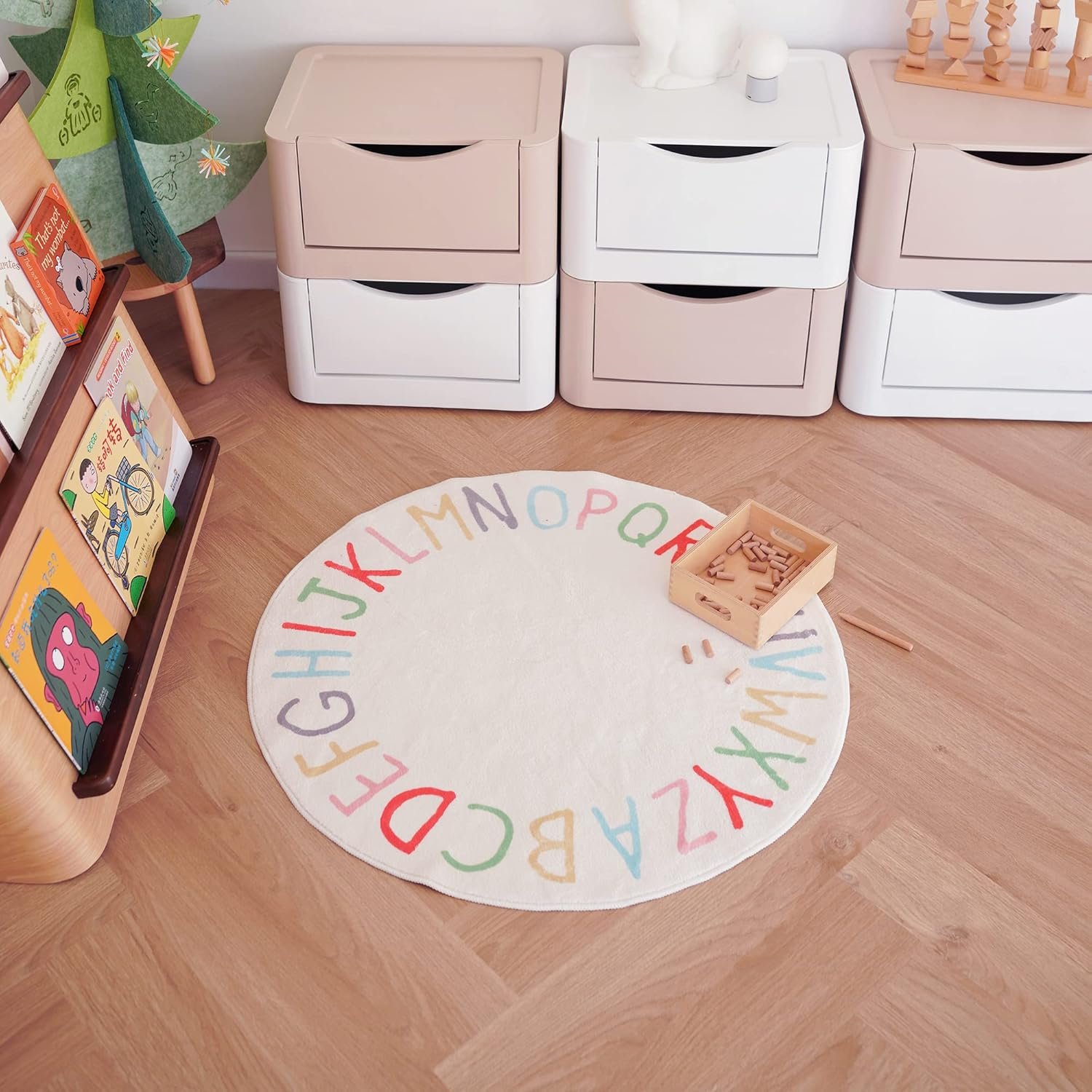 SHIPKEY Round Rug, Round Play Rug for Kids, Colored Alphabet Nursery Area Rugs, Kids Bedroom Rugs, Non-Slip Mat, Carpet for Living Room (3.3 feet) - Image 7