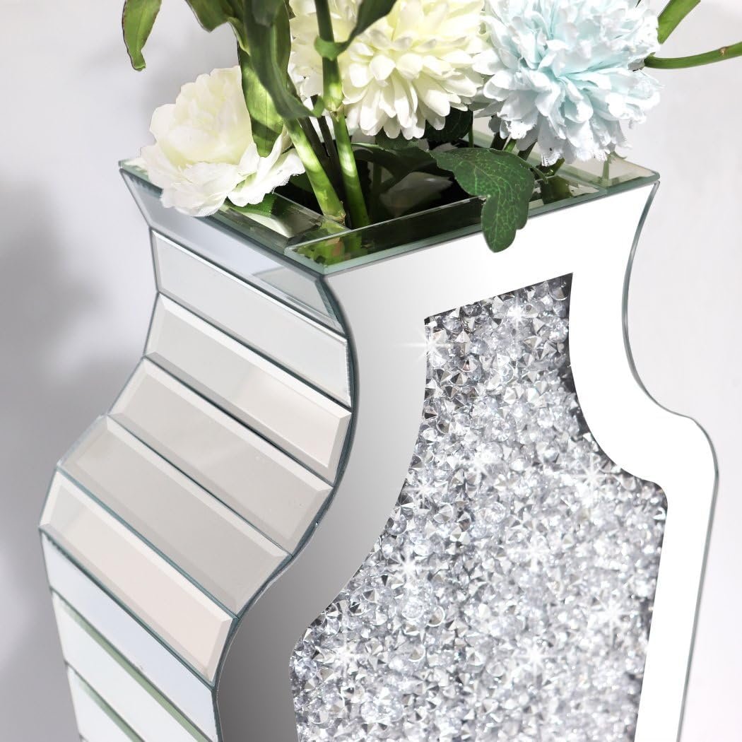 Allartonly Floor Crushed Diamond Mirrored Vase 27" Tall, Crystal Silver Glass Decorative Mirror Large Size Luxury for Home Decor. Can't Hold Water. - Image 5