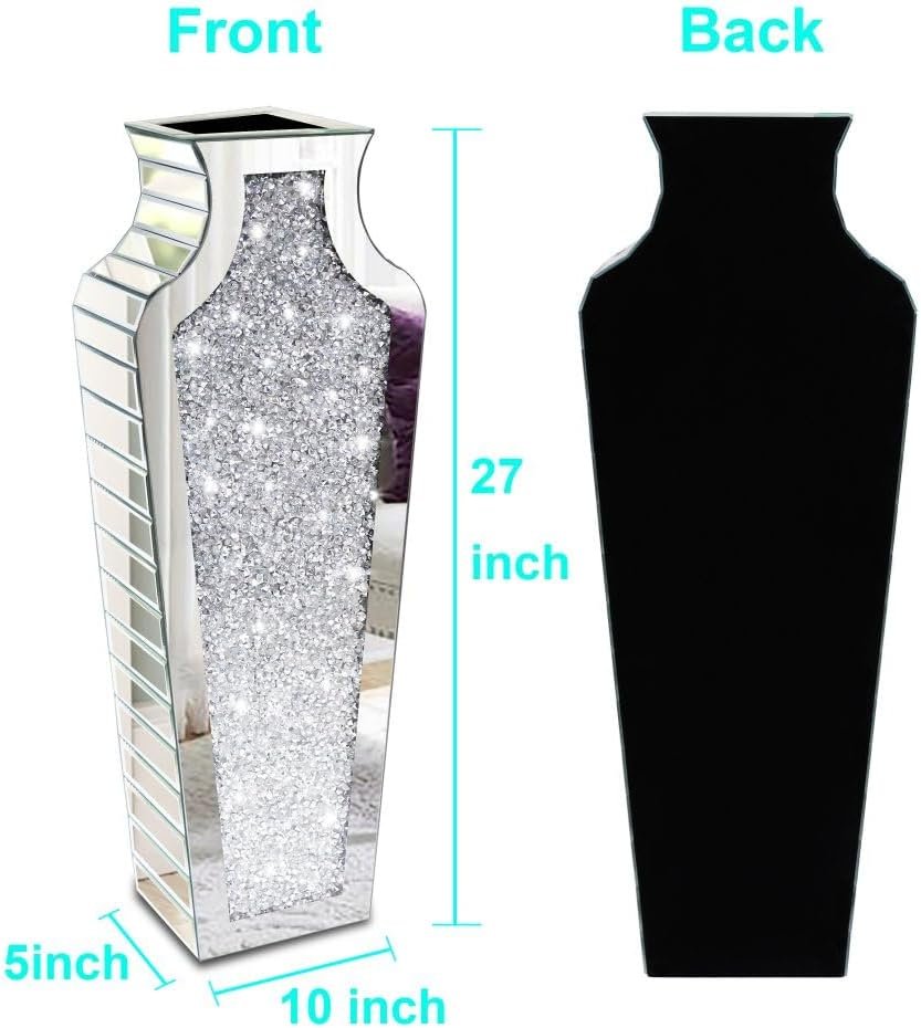 Allartonly Floor Crushed Diamond Mirrored Vase 27" Tall, Crystal Silver Glass Decorative Mirror Large Size Luxury for Home Decor. Can't Hold Water. - Image 7