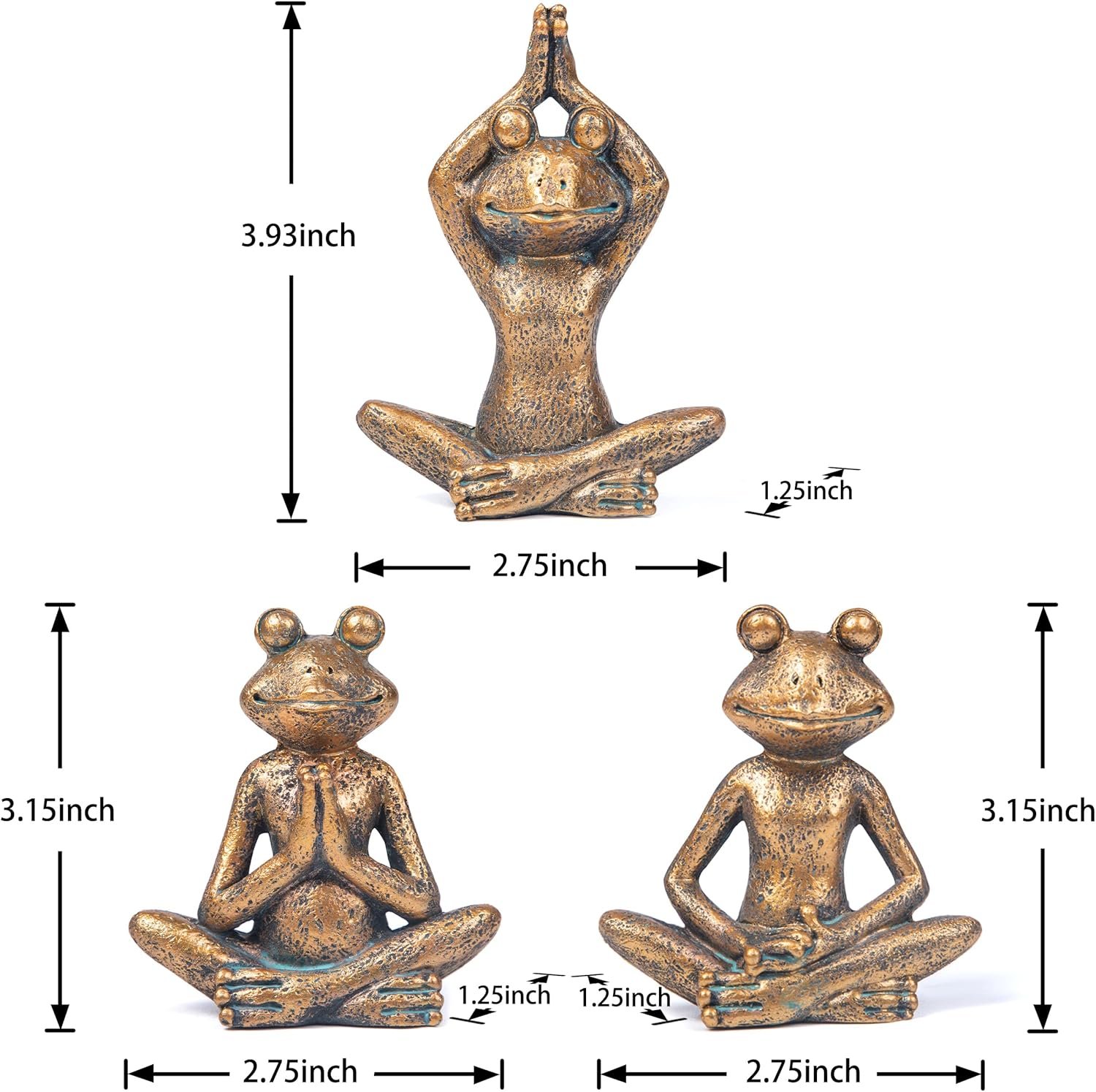 Smadeer Bronze Frog Figurines, 3-Piece Yoga Decor Set, Antique Bronze Color, Handmade Home Decoration - Image 3