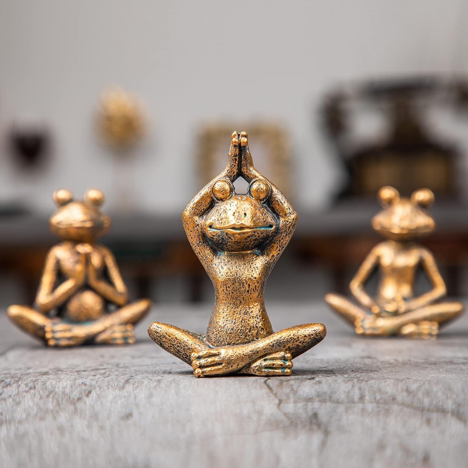 Smadeer Bronze Frog Figurines, 3-Piece Yoga Decor Set, Antique Bronze Color, Handmade Home Decoration - Image 4