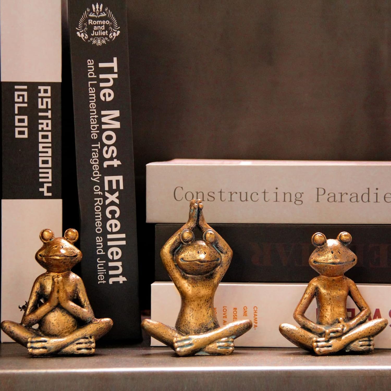 Smadeer Bronze Frog Figurines, 3-Piece Yoga Decor Set, Antique Bronze Color, Handmade Home Decoration - Image 5