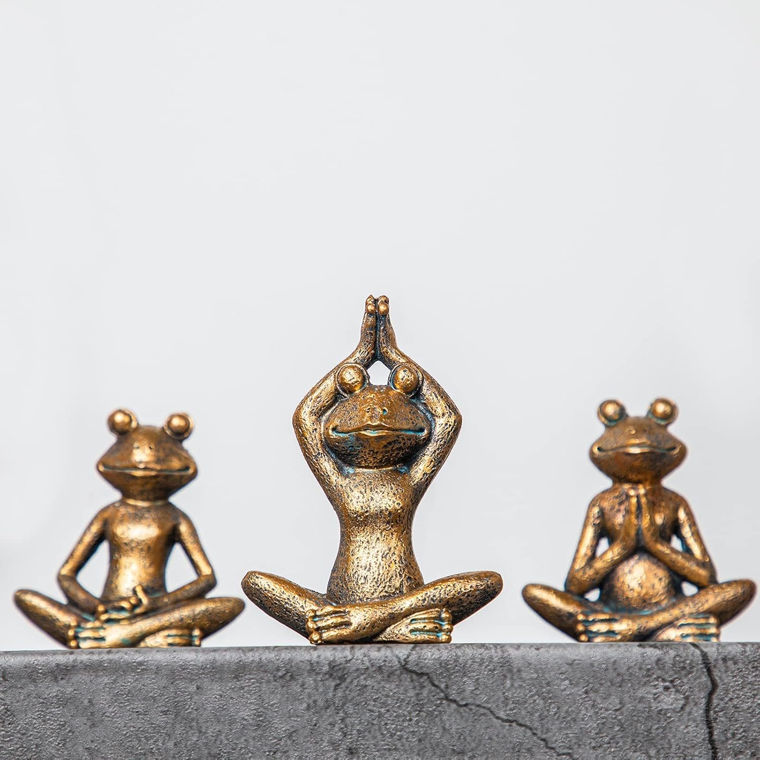 Smadeer Bronze Frog Figurines, 3-Piece Yoga Decor Set, Antique Bronze Color, Handmade Home Decoration - Image 6