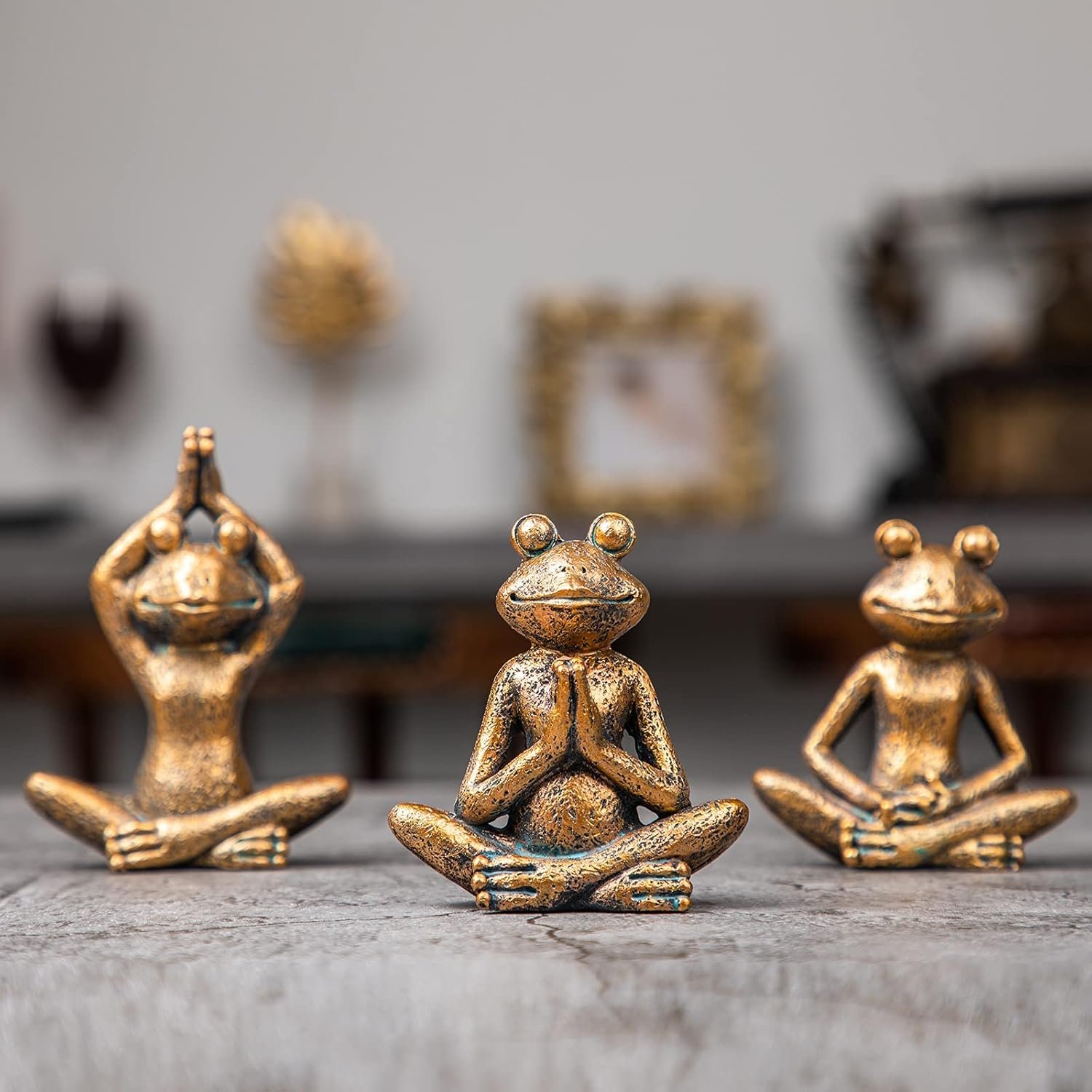 Smadeer Bronze Frog Figurines, 3-Piece Yoga Decor Set, Antique Bronze Color, Handmade Home Decoration - Image 7
