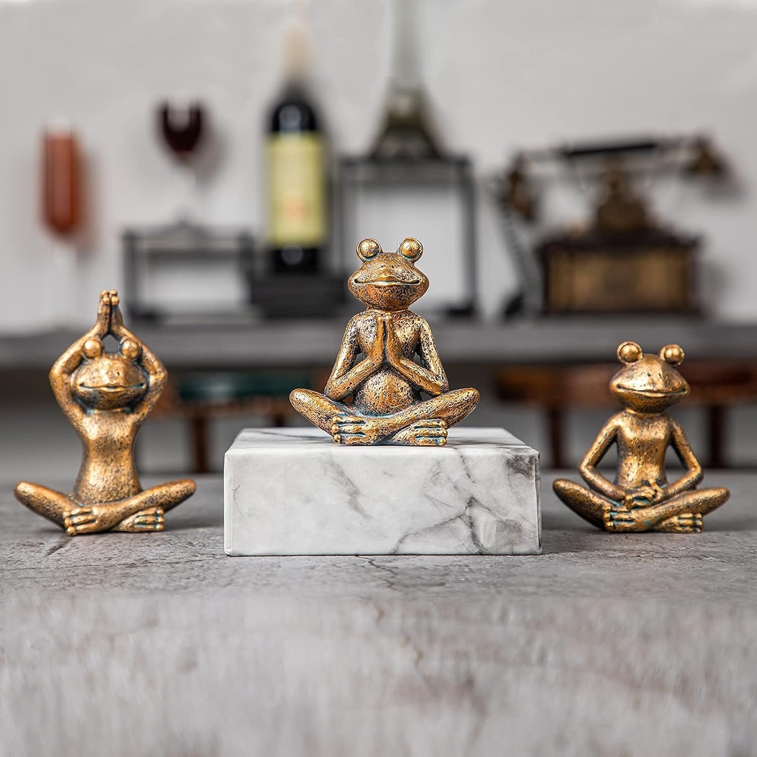 Smadeer Bronze Frog Figurines, 3-Piece Yoga Decor Set, Antique Bronze Color, Handmade Home Decoration - Image 8