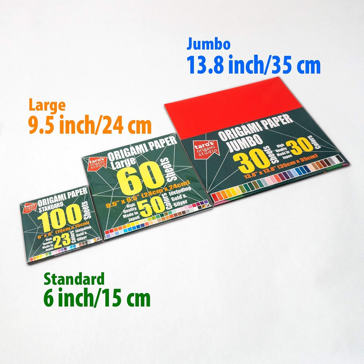 [Taro's Origami Studio] Jumbo 13.8 Inch One Sided 30 Colors 30 Sheets Square Easy Fold Premium Japanese Paper for Beginner (Imported Product From Japan) - Image 5