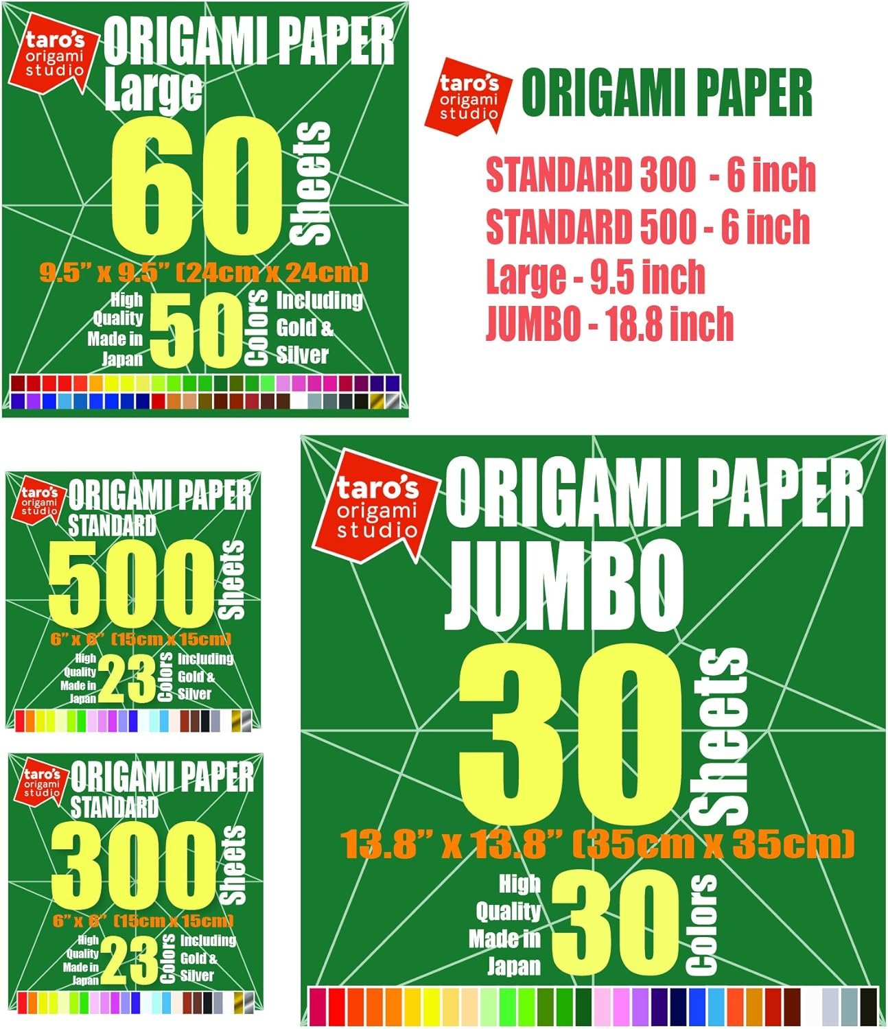 [Taro's Origami Studio] Jumbo 13.8 Inch One Sided 30 Colors 30 Sheets Square Easy Fold Premium Japanese Paper for Beginner (Imported Product From Japan) - Image 6