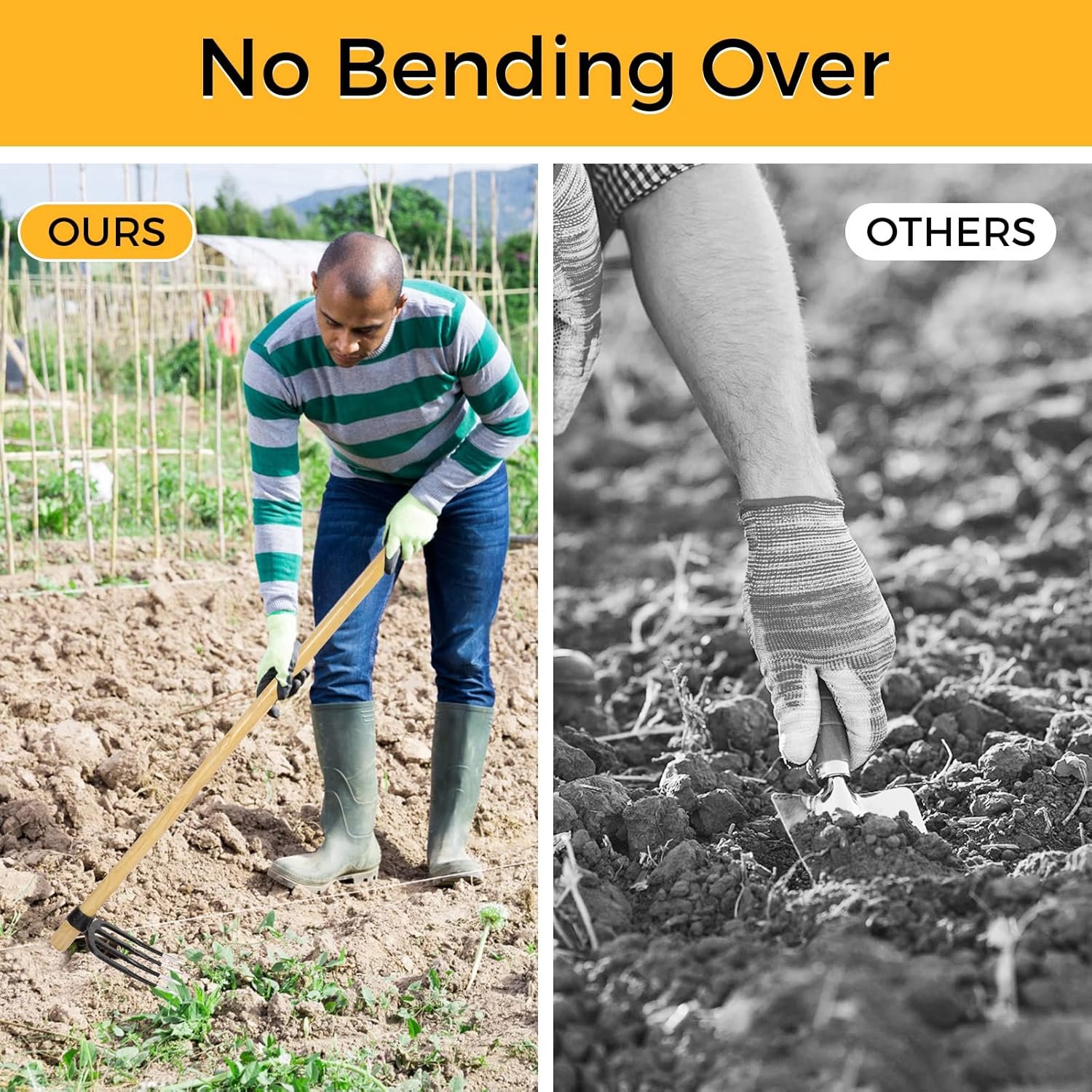 Heavy Duty Forged Eye Hoe Fork for Garden - 4 Tines Digging Spading Fork, Forged High-Carbon Steel (Corrosion-Resistant), Effortless Tool for Digging, Harvesting Tubers, Weeding - Image 6