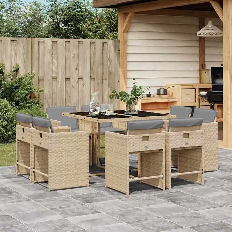 9-piece garden dining set with cushions, beige mix poly rattan 9-piece garden dining set with cushions, beige mix poly rattan