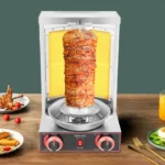 3000W Gas Vertical Shawarma Machine Doner Kebab Grill Gyro Rotisserie Oven Meat Broiler with 2 Burner for Home Restaurant