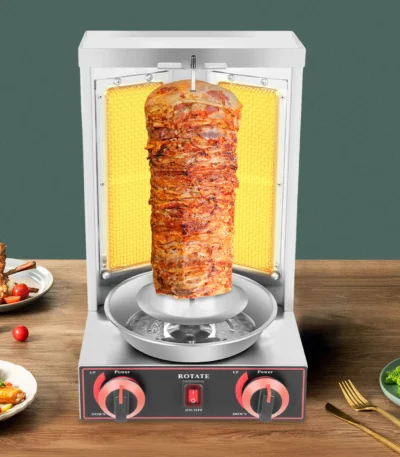 3000W Gas Vertical Shawarma Machine Doner Kebab Grill Gyro Rotisserie Oven Meat Broiler with 2 Burner for Home Restaurant 1
